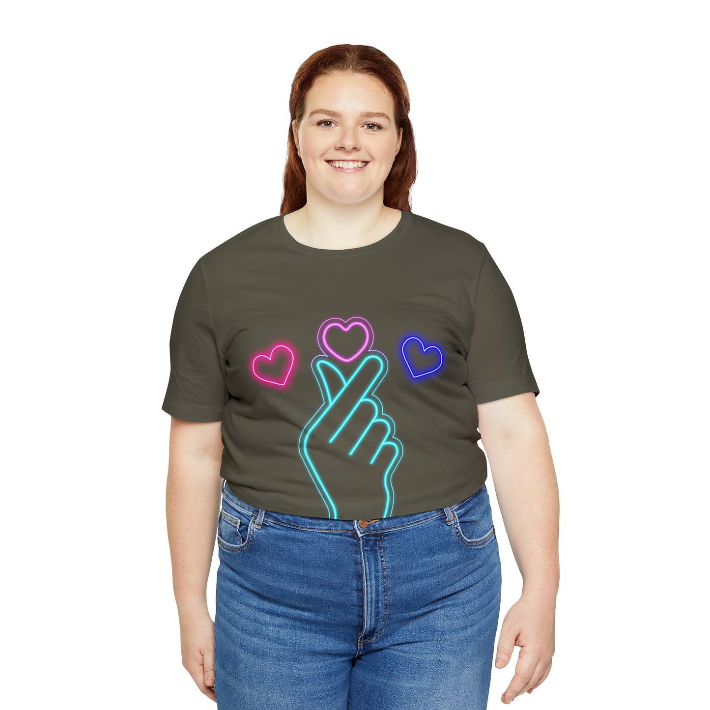 Hand Hearts, T-shirt, Hand, Hearts, Light hearts in a T-shirt, Korean Hand Heart T-shirt