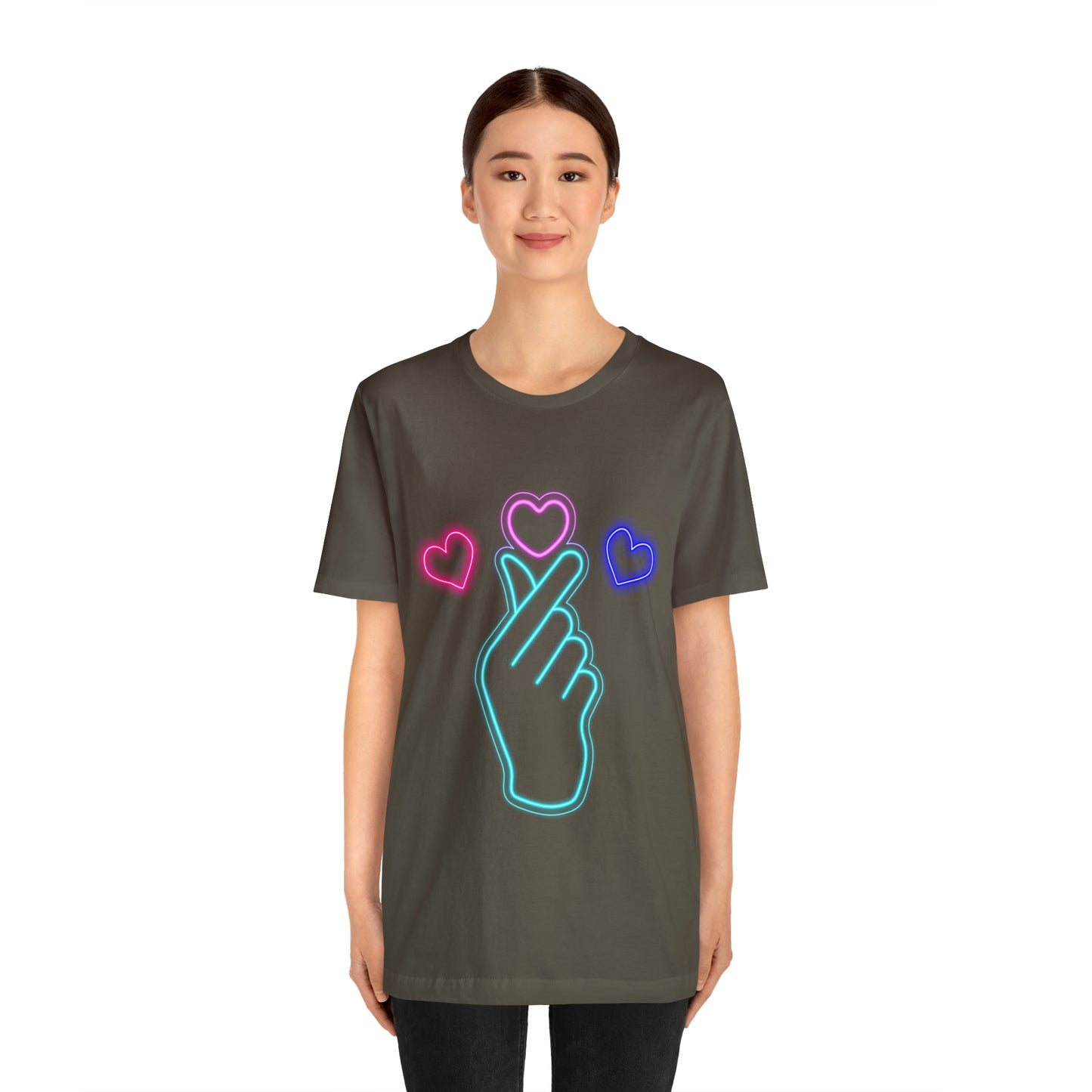 Hand Hearts, T-shirt, Hand, Hearts, Light hearts in a T-shirt, Korean Hand Heart T-shirt