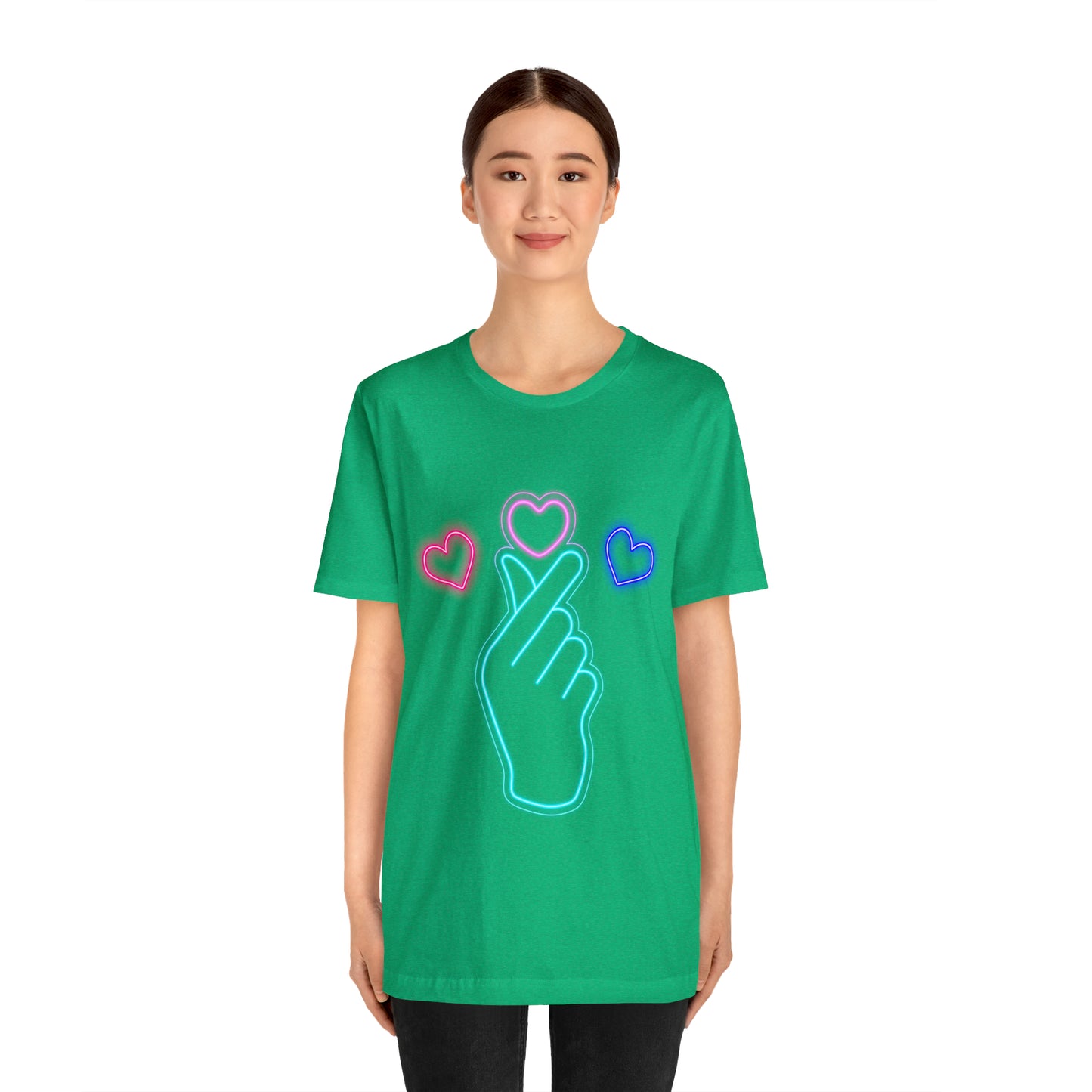 Hand Hearts, T-shirt, Hand, Hearts, Light hearts in a T-shirt, Korean Hand Heart T-shirt