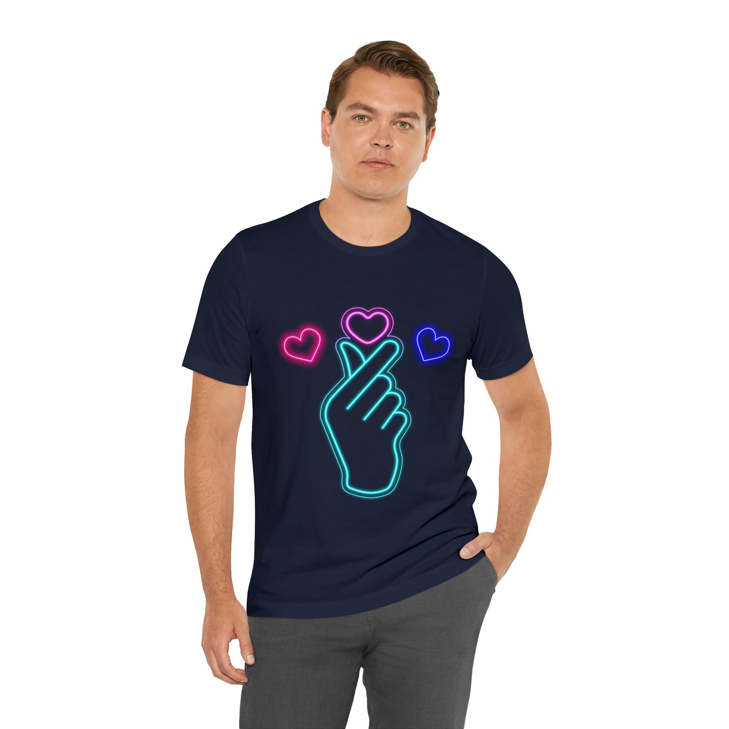 Hand Hearts, T-shirt, Hand, Hearts, Light hearts in a T-shirt, Korean Hand Heart T-shirt