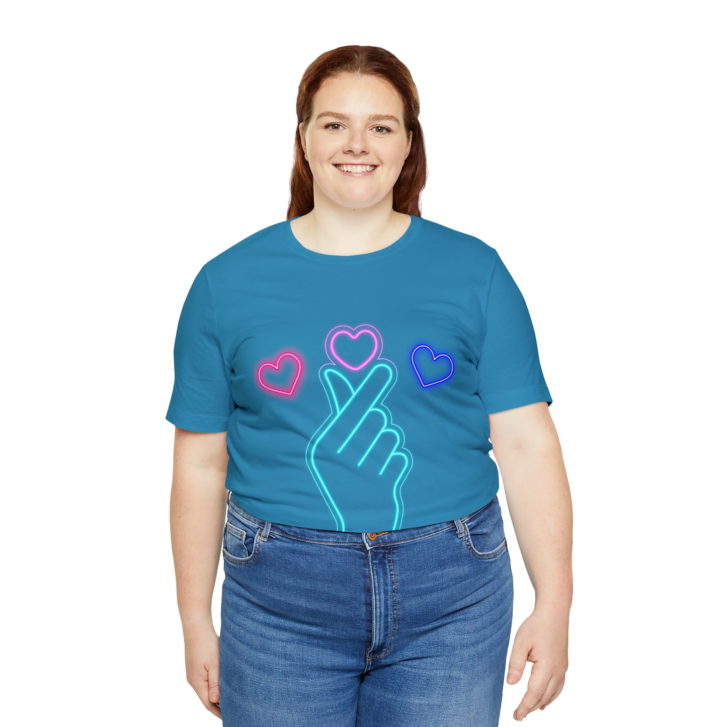 Hand Hearts, T-shirt, Hand, Hearts, Light hearts in a T-shirt, Korean Hand Heart T-shirt