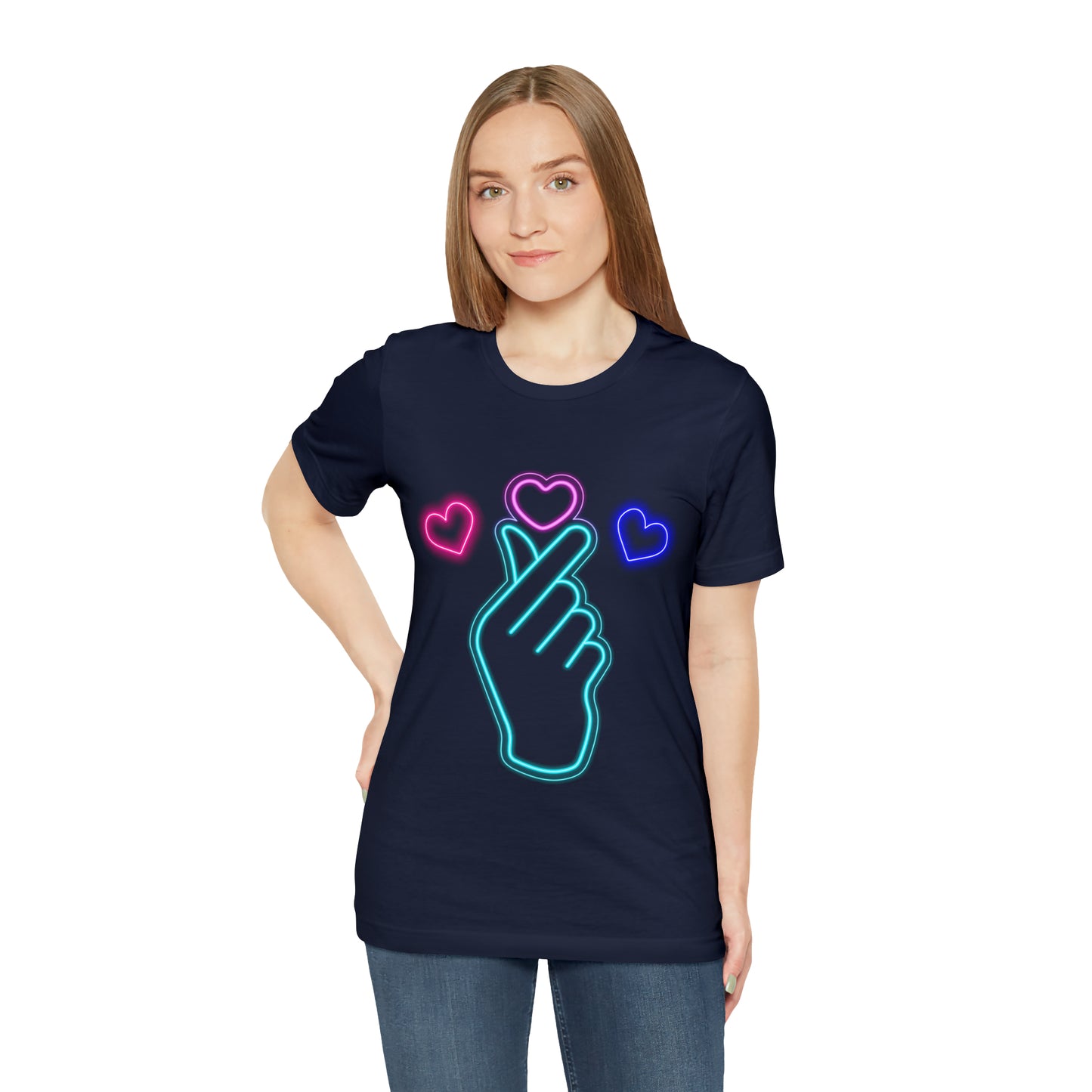 Hand Hearts, T-shirt, Hand, Hearts, Light hearts in a T-shirt, Korean Hand Heart T-shirt