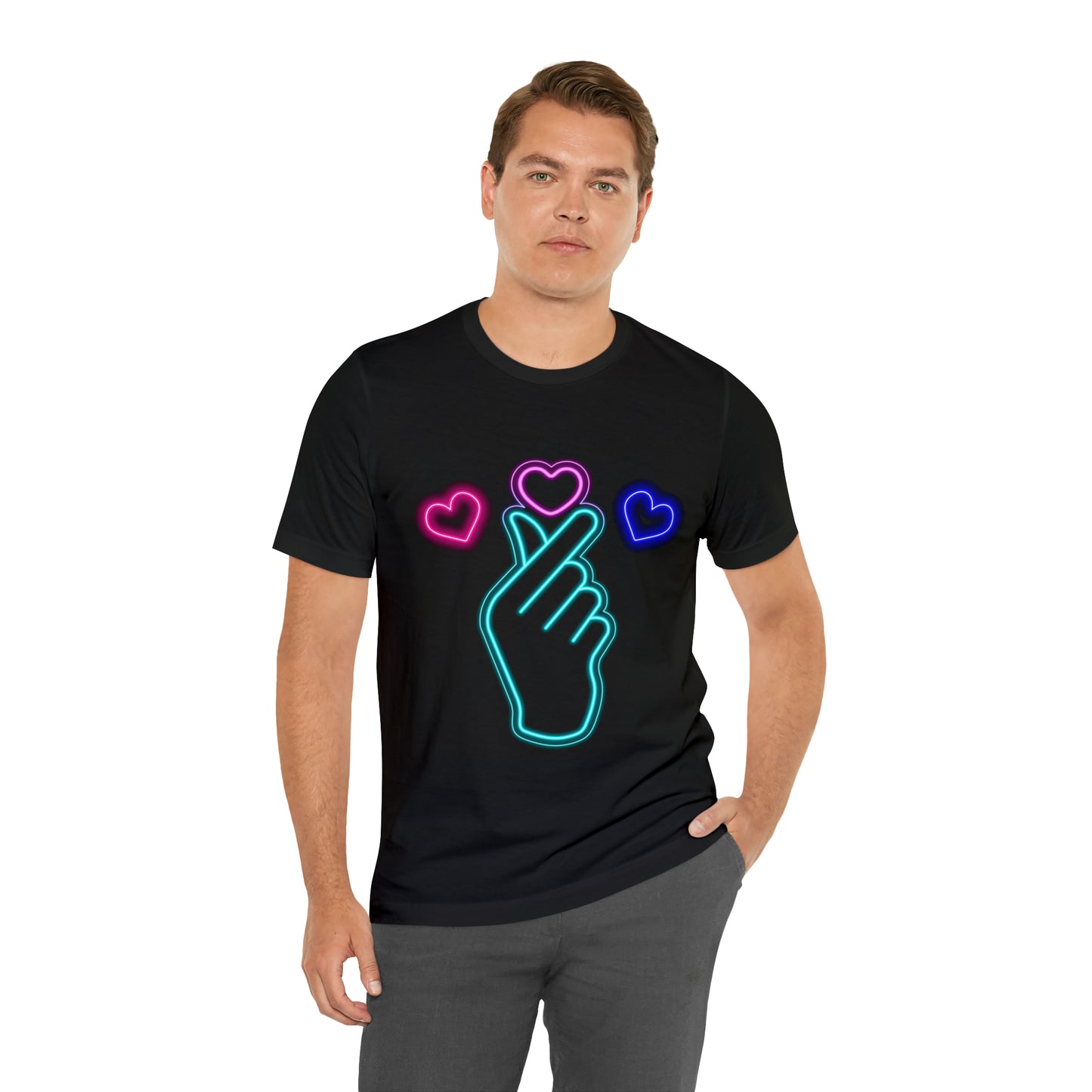 Hand Hearts, T-shirt, Hand, Hearts, Light hearts in a T-shirt, Korean Hand Heart T-shirt