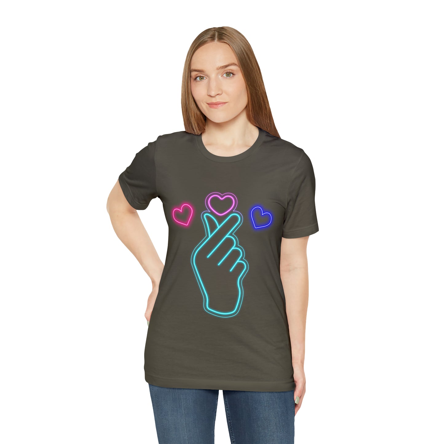 Hand Hearts, T-shirt, Hand, Hearts, Light hearts in a T-shirt, Korean Hand Heart T-shirt