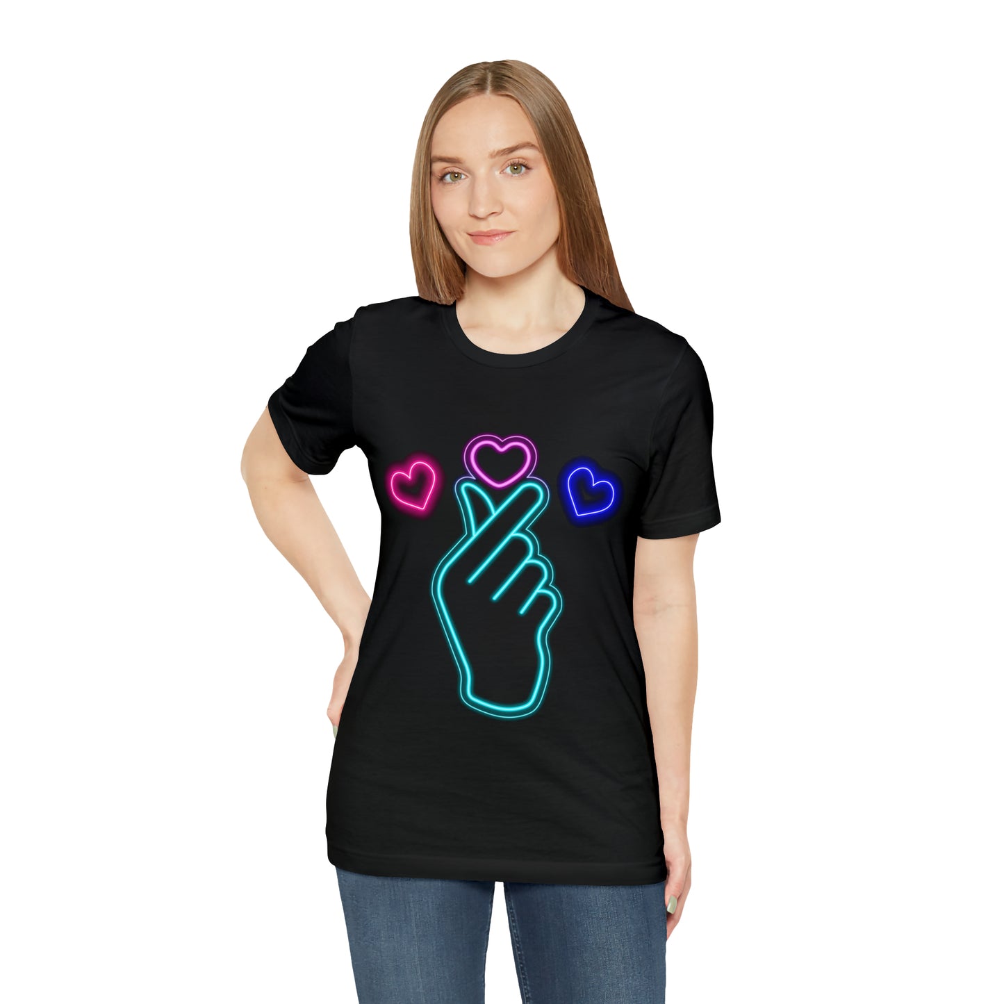 Hand Hearts, T-shirt, Hand, Hearts, Light hearts in a T-shirt, Korean Hand Heart T-shirt