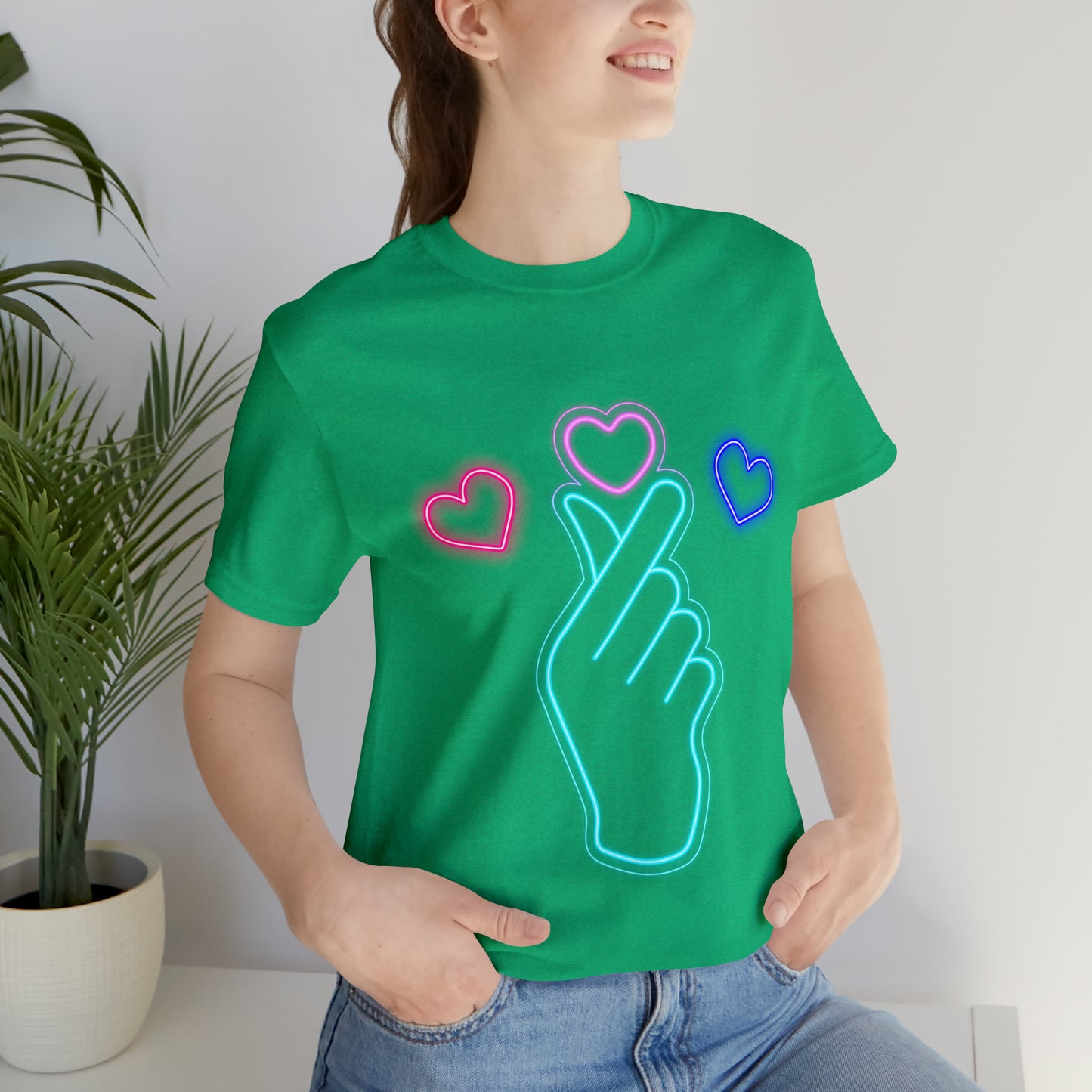 Hand Hearts, T-shirt, Hand, Hearts, Light hearts in a T-shirt, Korean Hand Heart T-shirt