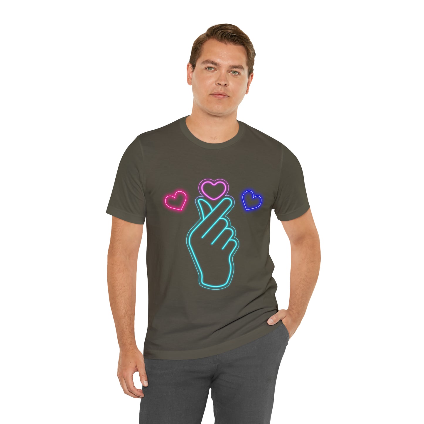 Hand Hearts, T-shirt, Hand, Hearts, Light hearts in a T-shirt, Korean Hand Heart T-shirt