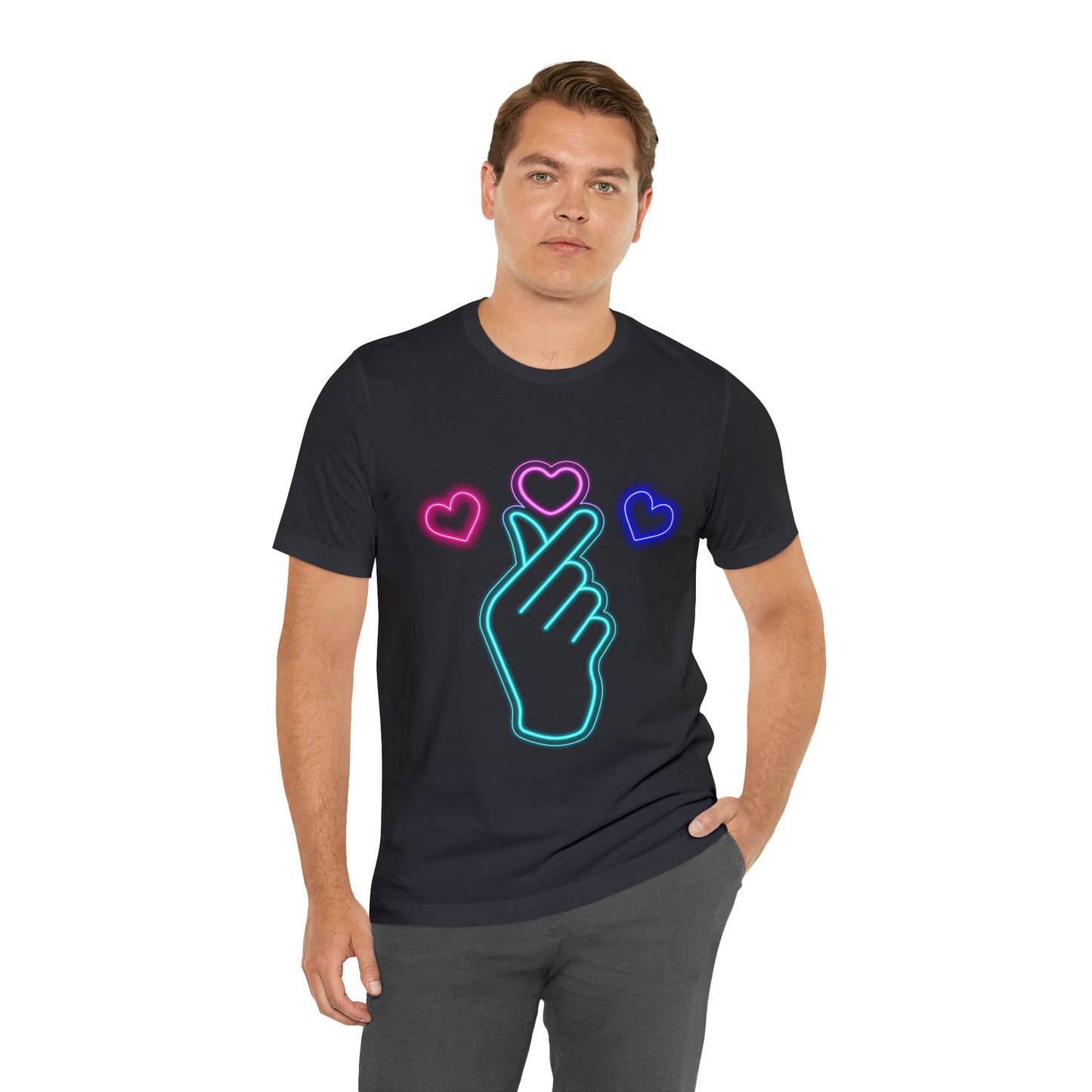 Hand Hearts, T-shirt, Hand, Hearts, Light hearts in a T-shirt, Korean Hand Heart T-shirt