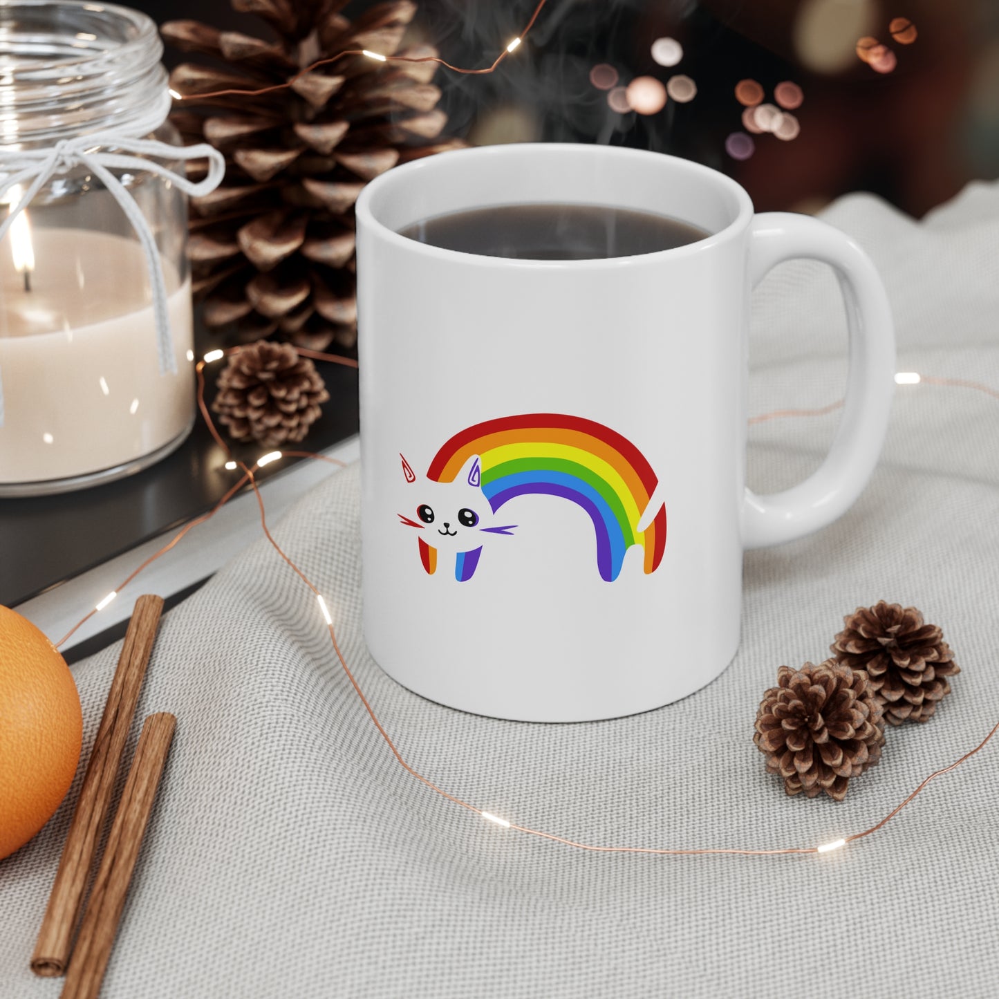 Rainbow Kitty Ceramic Mug 11oz