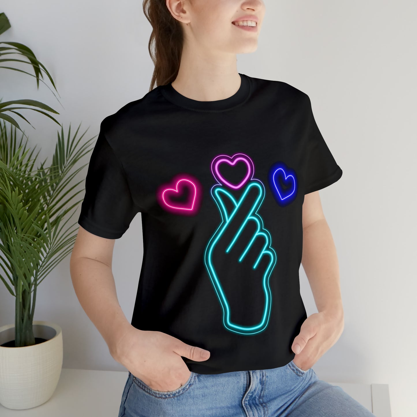 Hand Hearts, T-shirt, Hand, Hearts, Light hearts in a T-shirt, Korean Hand Heart T-shirt