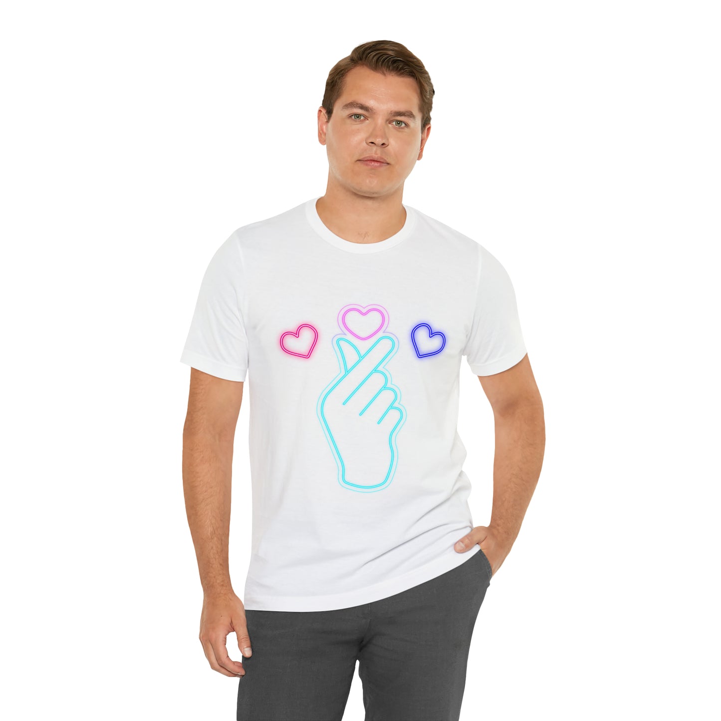 Hand Hearts, T-shirt, Hand, Hearts, Light hearts in a T-shirt, Korean Hand Heart T-shirt