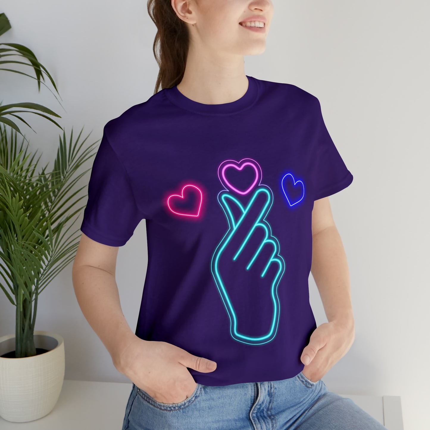 Hand Hearts, T-shirt, Hand, Hearts, Light hearts in a T-shirt, Korean Hand Heart T-shirt