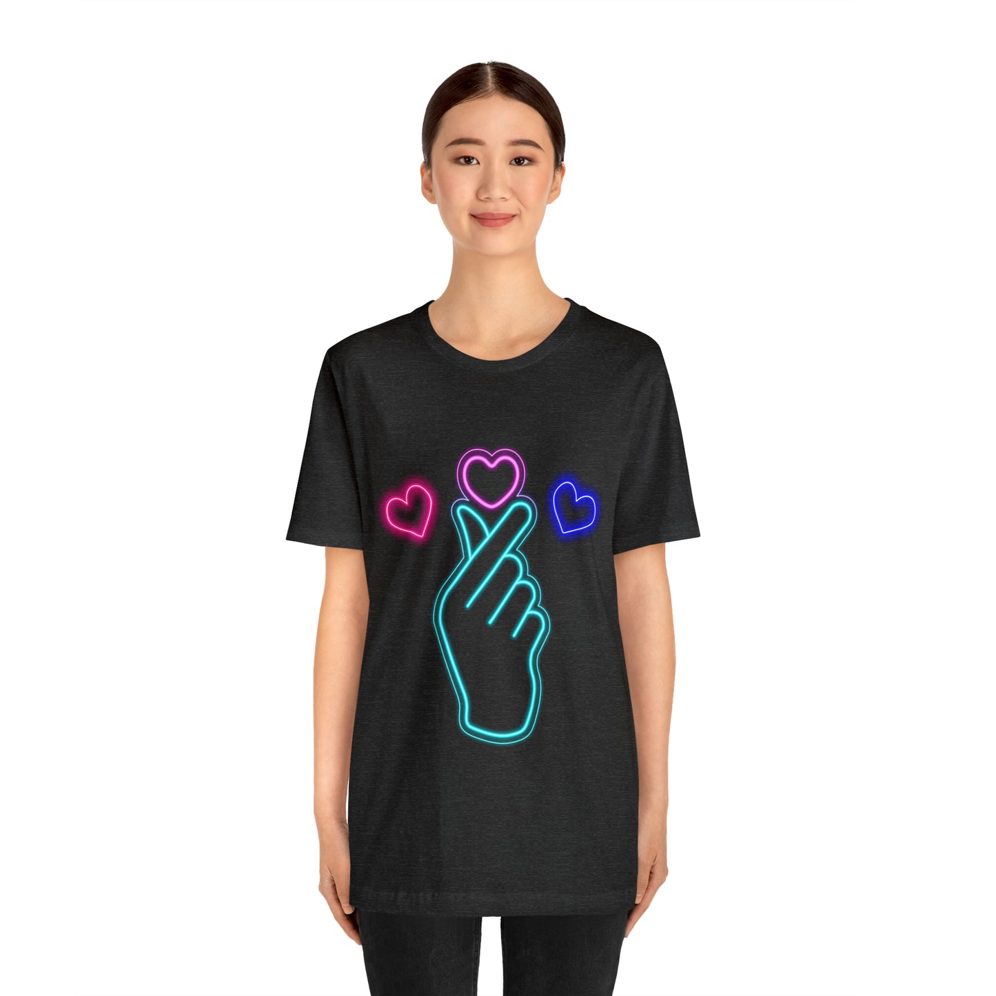 Hand Hearts, T-shirt, Hand, Hearts, Light hearts in a T-shirt, Korean Hand Heart T-shirt