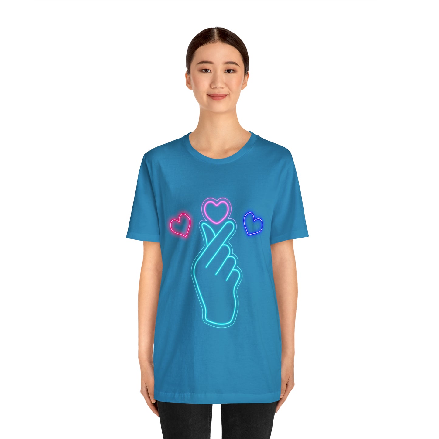 Hand Hearts, T-shirt, Hand, Hearts, Light hearts in a T-shirt, Korean Hand Heart T-shirt