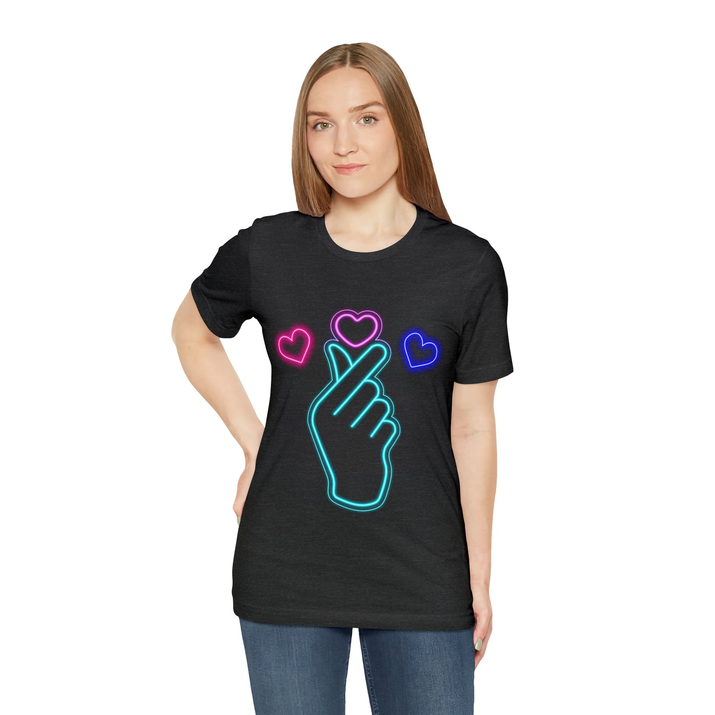 Hand Hearts, T-shirt, Hand, Hearts, Light hearts in a T-shirt, Korean Hand Heart T-shirt
