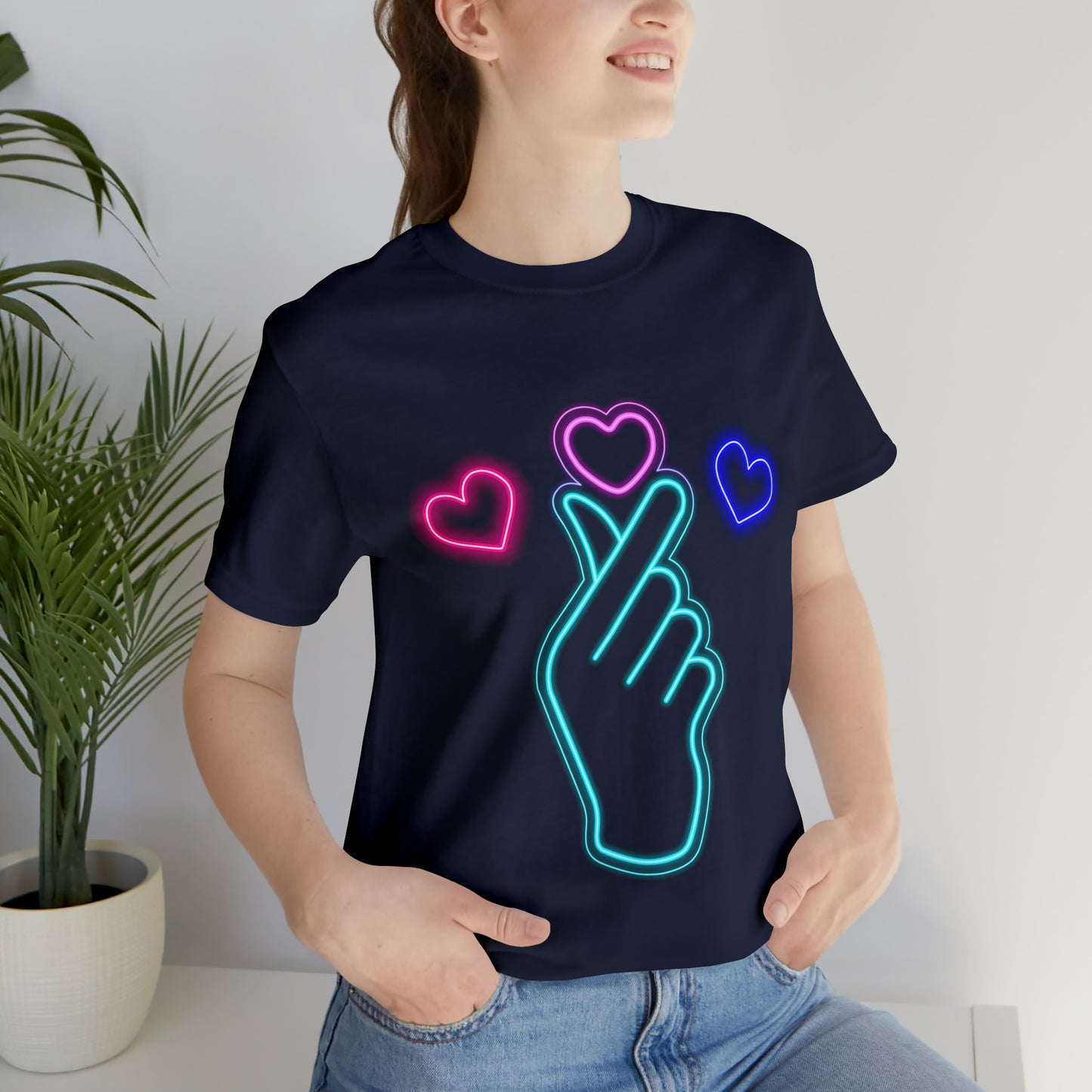Hand Hearts, T-shirt, Hand, Hearts, Light hearts in a T-shirt, Korean Hand Heart T-shirt