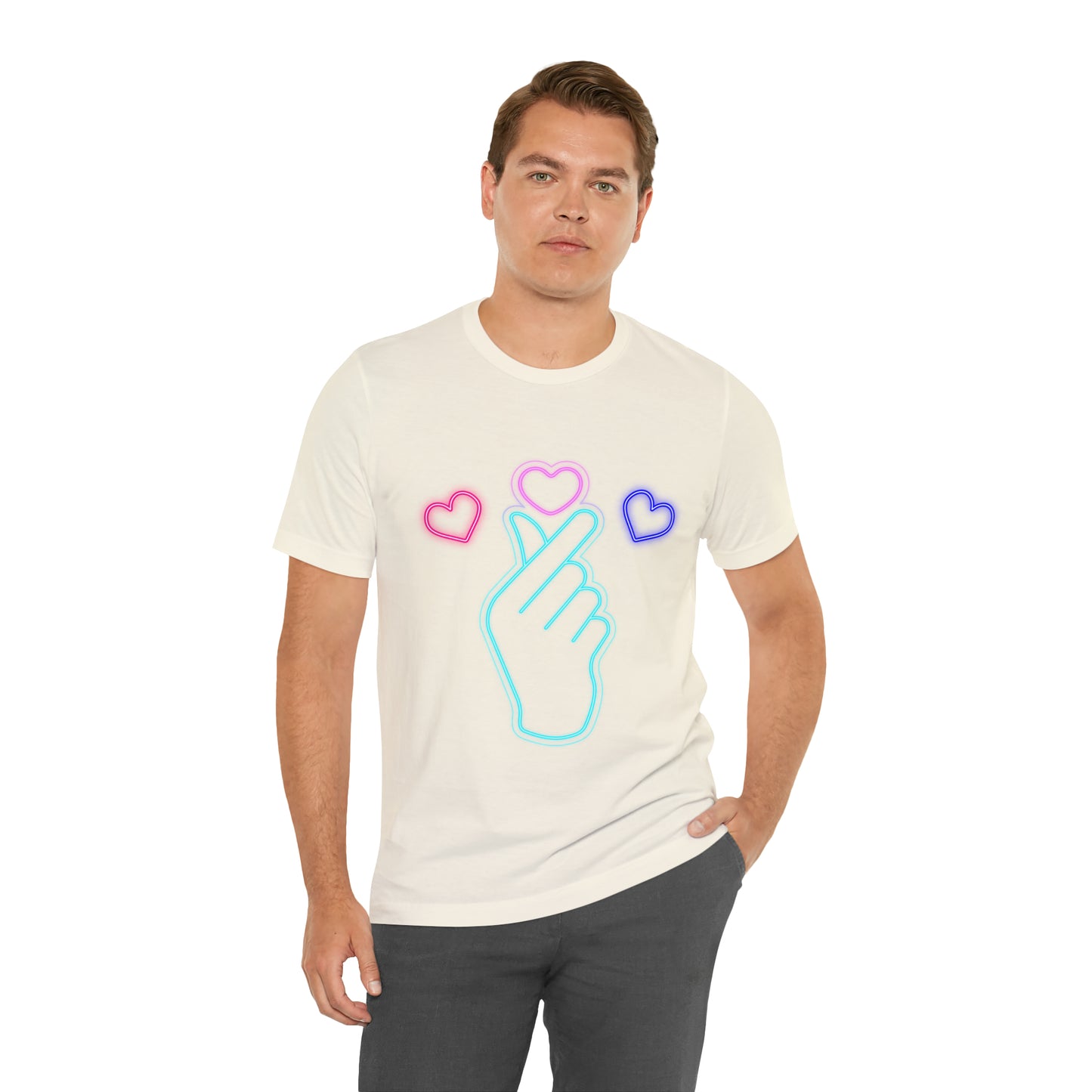 Hand Hearts, T-shirt, Hand, Hearts, Light hearts in a T-shirt, Korean Hand Heart T-shirt