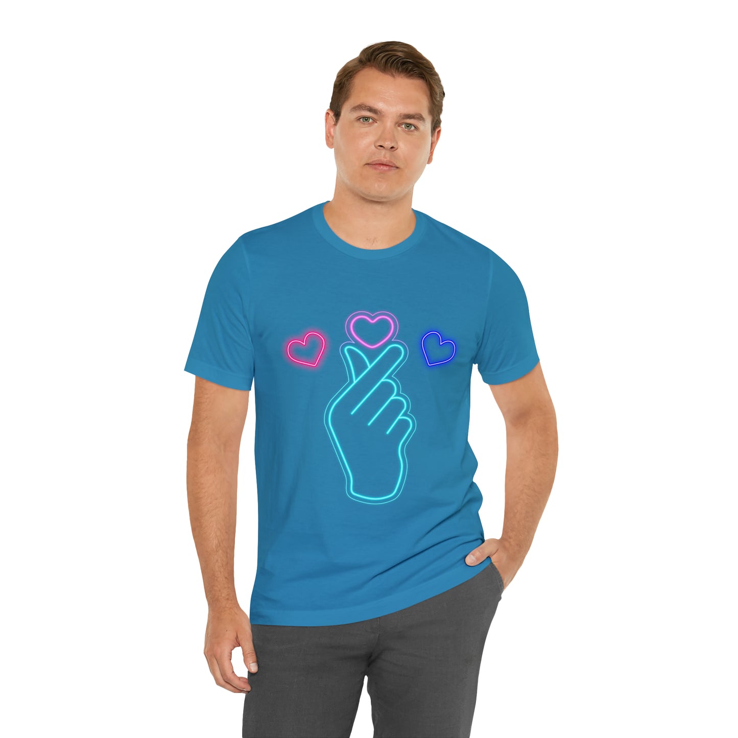 Hand Hearts, T-shirt, Hand, Hearts, Light hearts in a T-shirt, Korean Hand Heart T-shirt