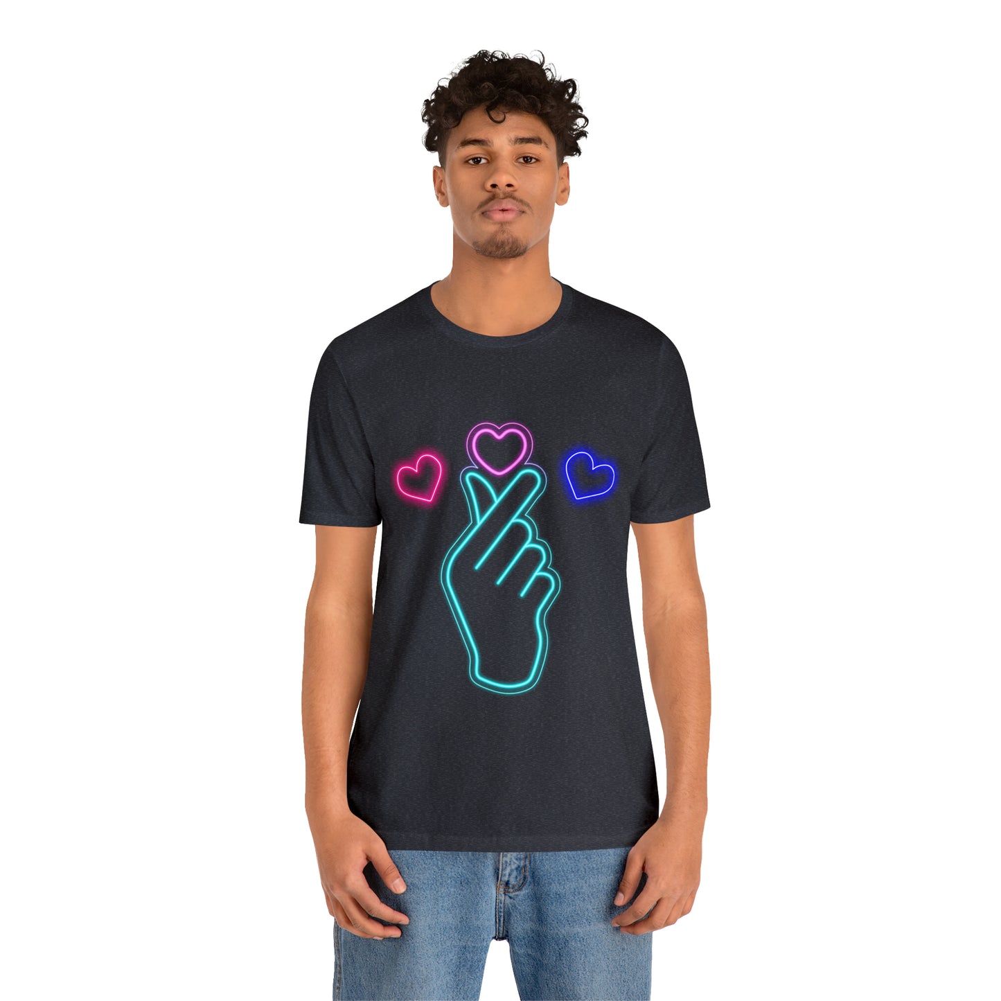 Hand Hearts, T-shirt, Hand, Hearts, Light hearts in a T-shirt, Korean Hand Heart T-shirt
