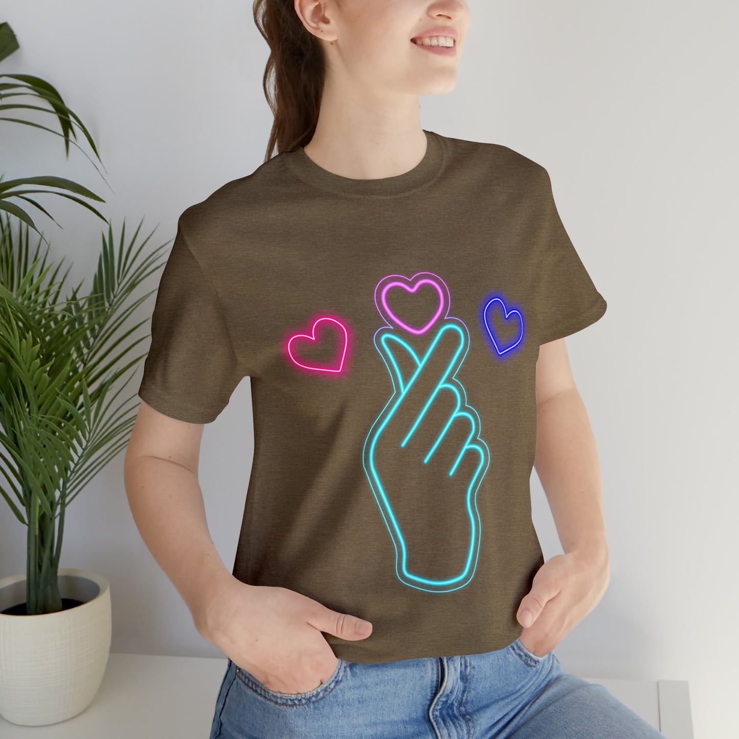 Hand Hearts, T-shirt, Hand, Hearts, Light hearts in a T-shirt, Korean Hand Heart T-shirt