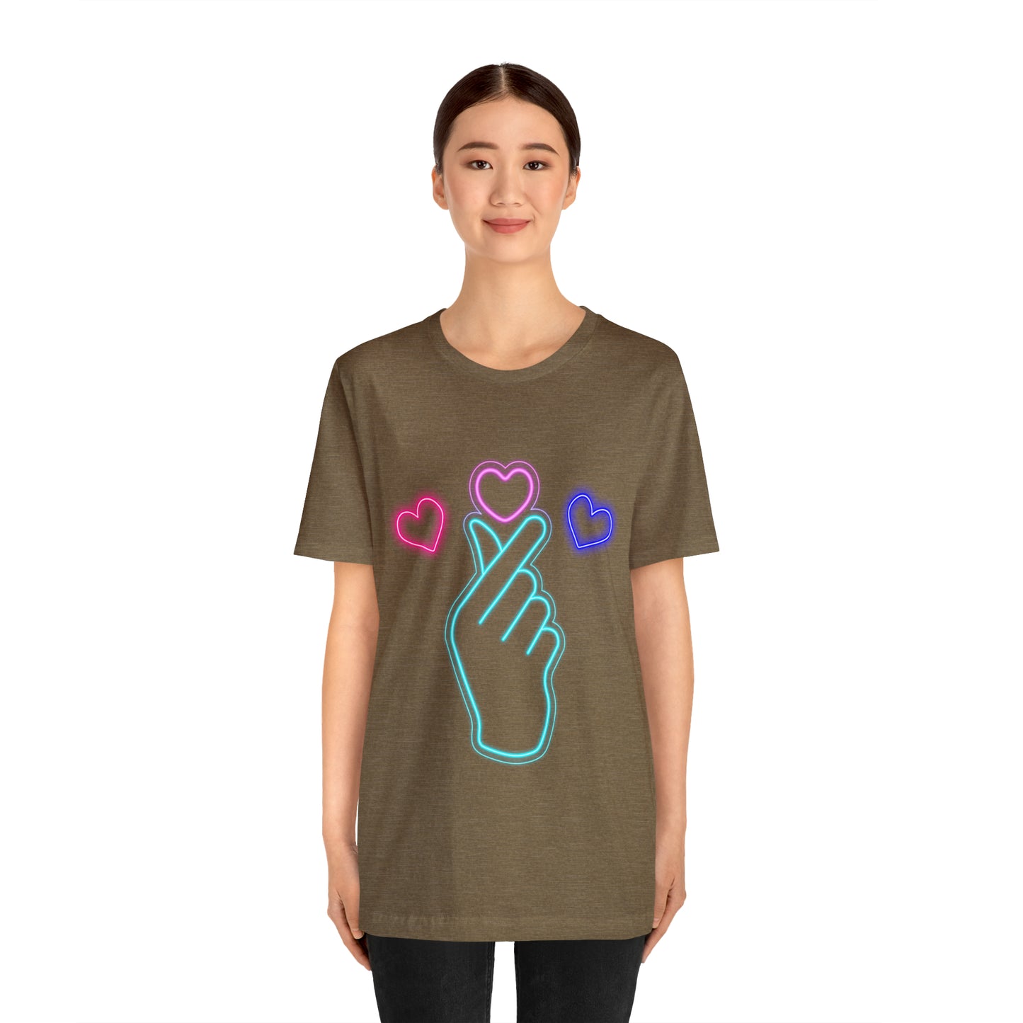 Hand Hearts, T-shirt, Hand, Hearts, Light hearts in a T-shirt, Korean Hand Heart T-shirt