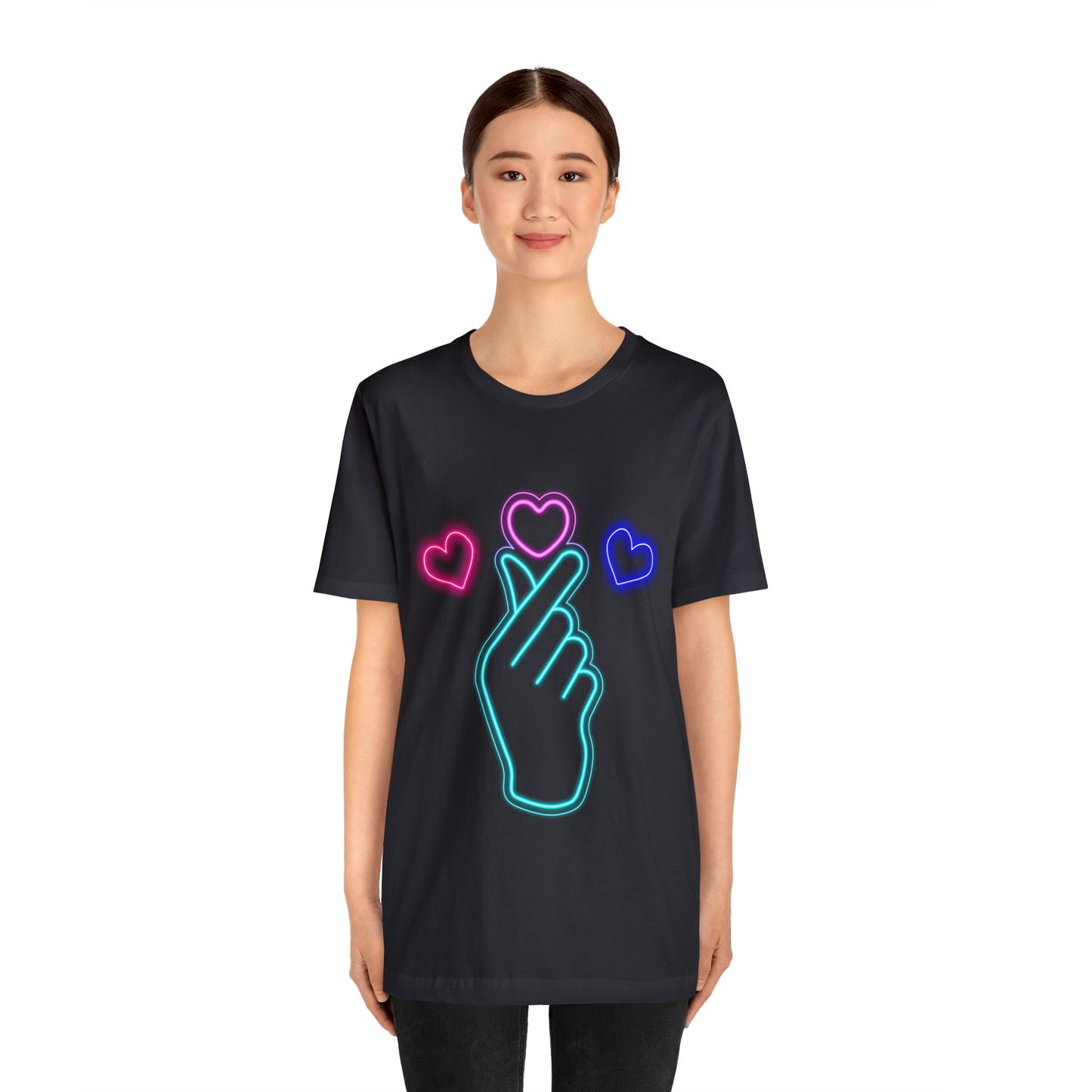 Hand Hearts, T-shirt, Hand, Hearts, Light hearts in a T-shirt, Korean Hand Heart T-shirt