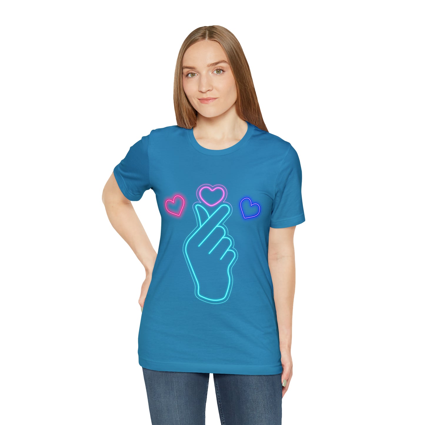 Hand Hearts, T-shirt, Hand, Hearts, Light hearts in a T-shirt, Korean Hand Heart T-shirt