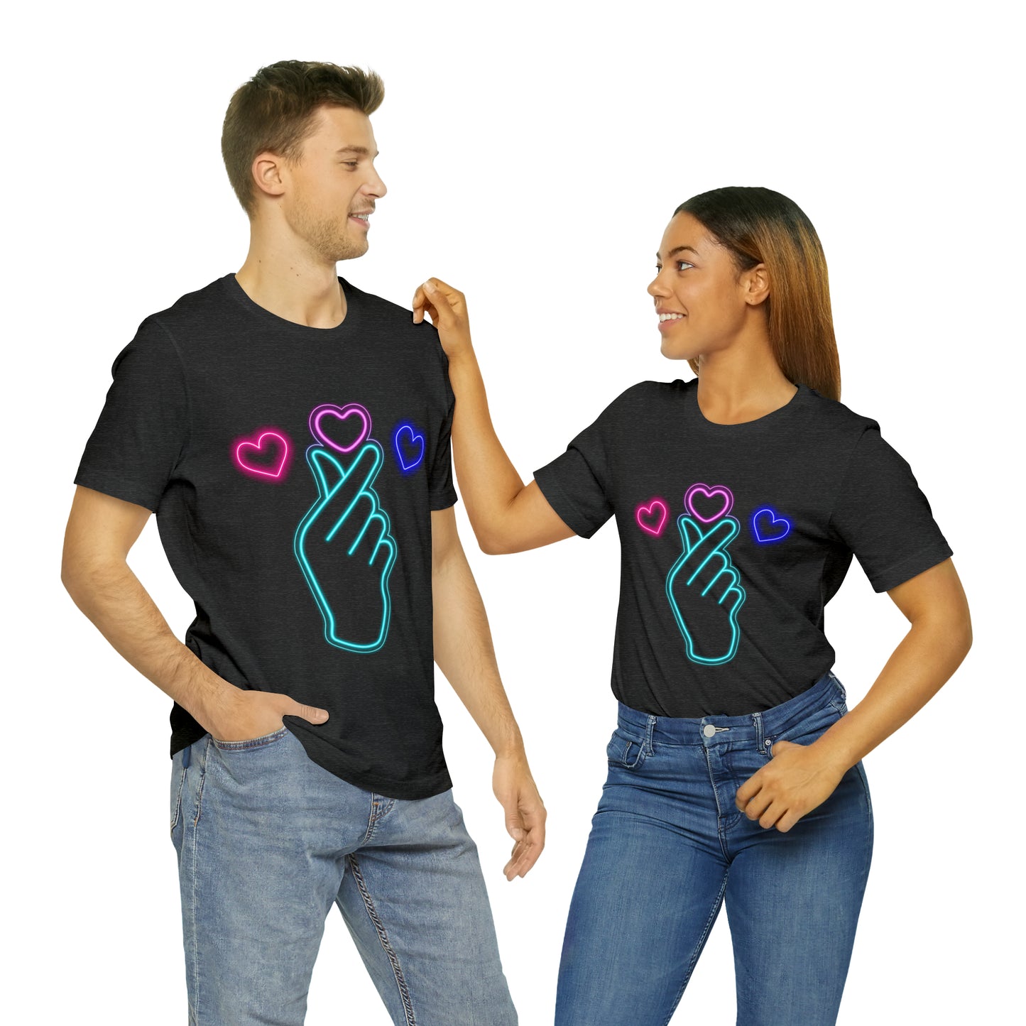 Hand Hearts, T-shirt, Hand, Hearts, Light hearts in a T-shirt, Korean Hand Heart T-shirt