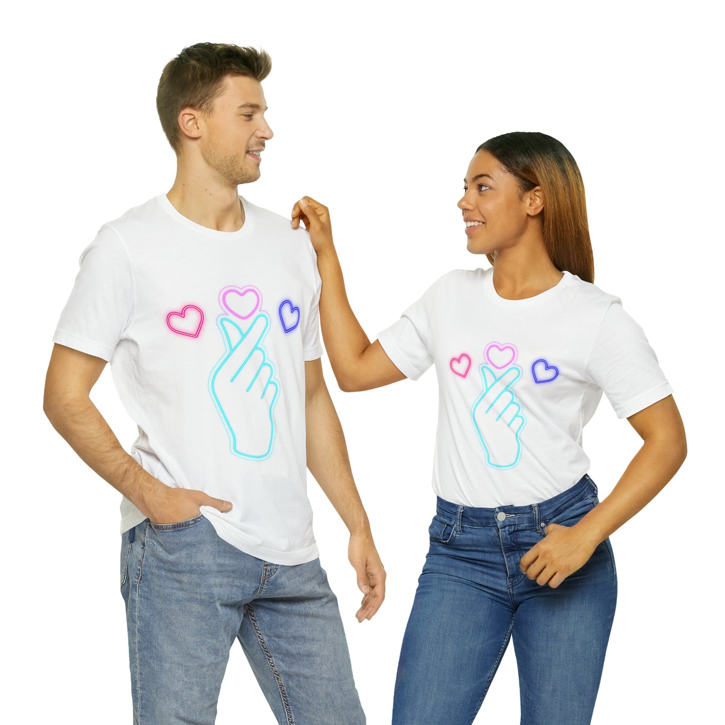 Hand Hearts, T-shirt, Hand, Hearts, Light hearts in a T-shirt, Korean Hand Heart T-shirt