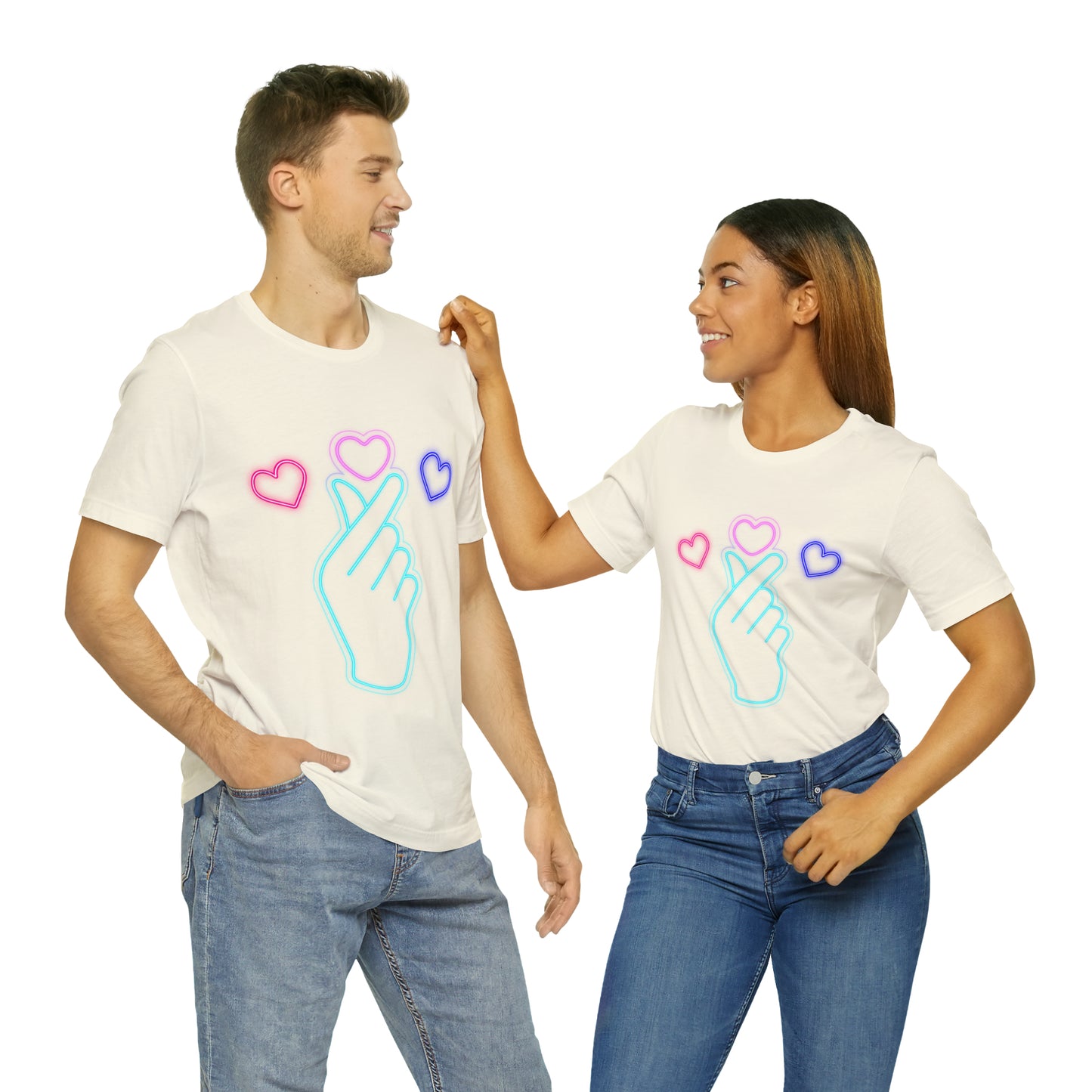 Hand Hearts, T-shirt, Hand, Hearts, Light hearts in a T-shirt, Korean Hand Heart T-shirt