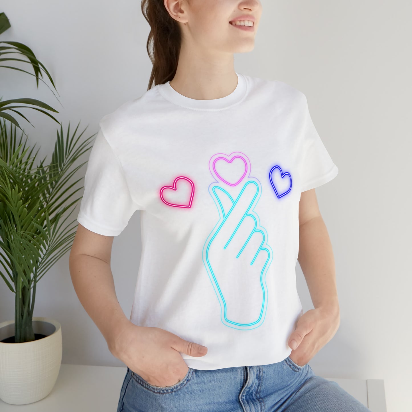 Hand Hearts, T-shirt, Hand, Hearts, Light hearts in a T-shirt, Korean Hand Heart T-shirt