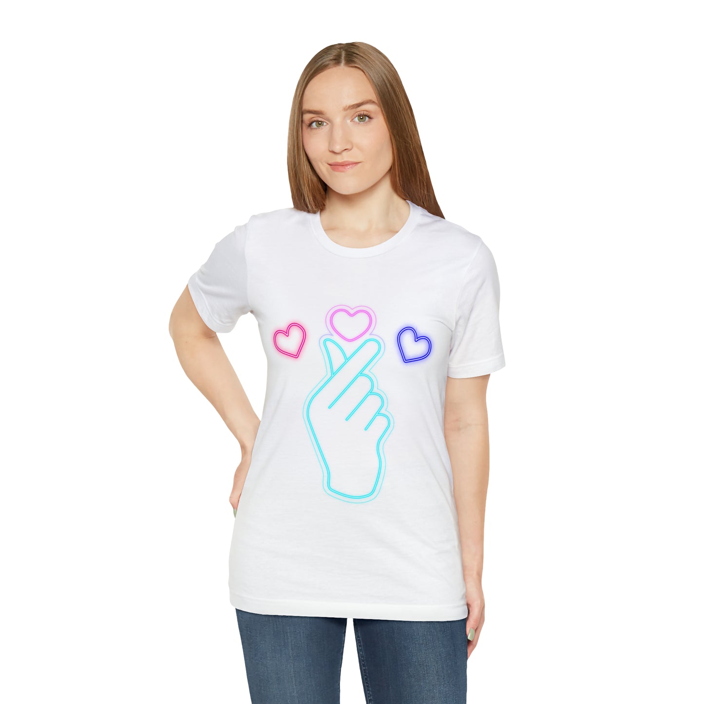 Hand Hearts, T-shirt, Hand, Hearts, Light hearts in a T-shirt, Korean Hand Heart T-shirt