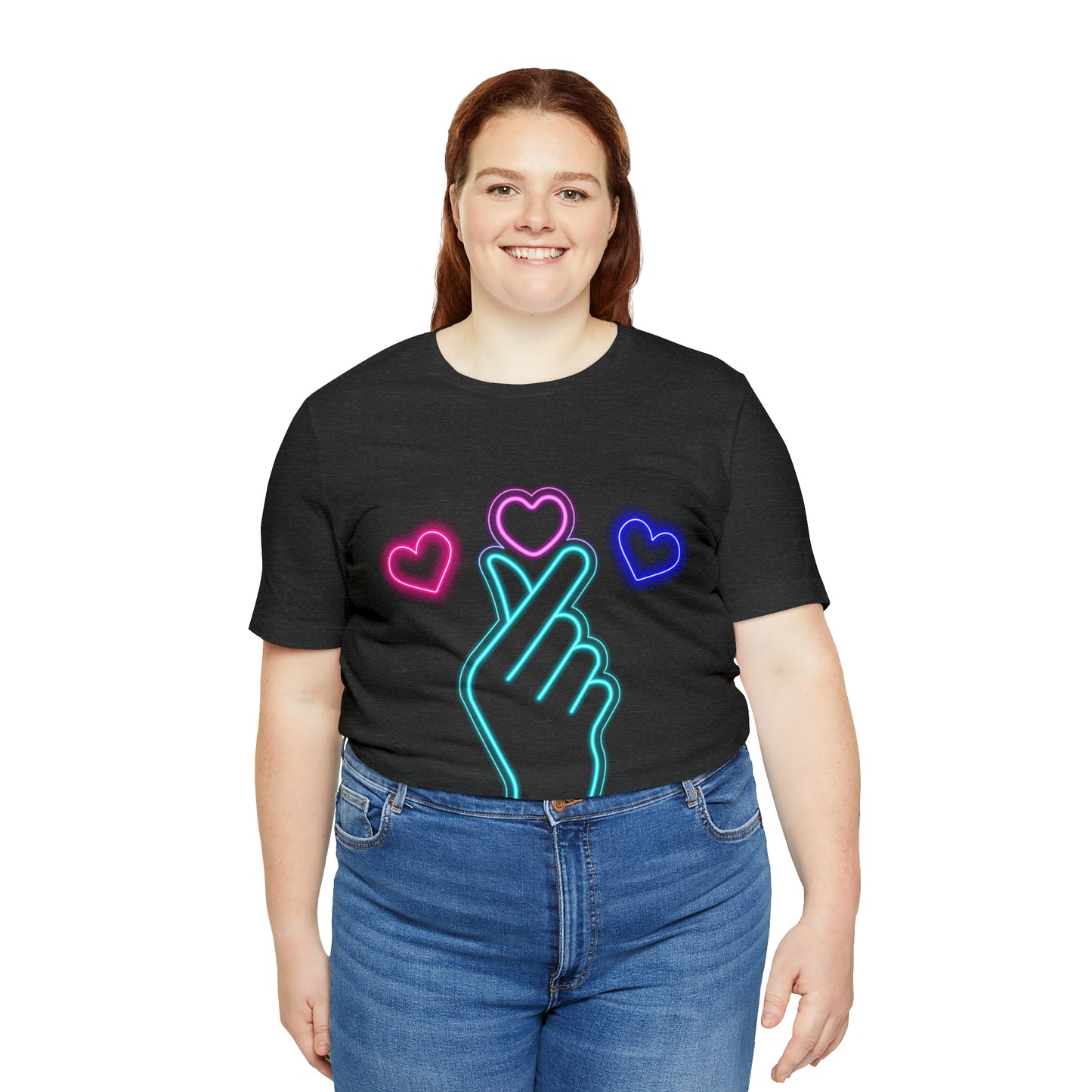 Hand Hearts, T-shirt, Hand, Hearts, Light hearts in a T-shirt, Korean Hand Heart T-shirt