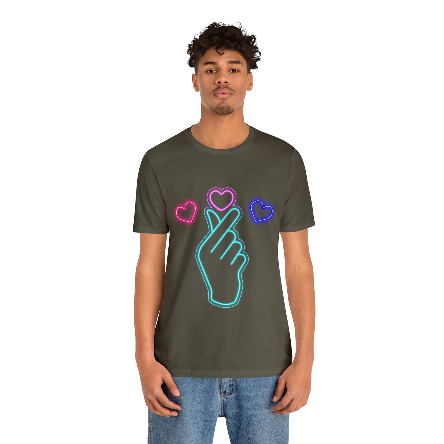 Hand Hearts, T-shirt, Hand, Hearts, Light hearts in a T-shirt, Korean Hand Heart T-shirt