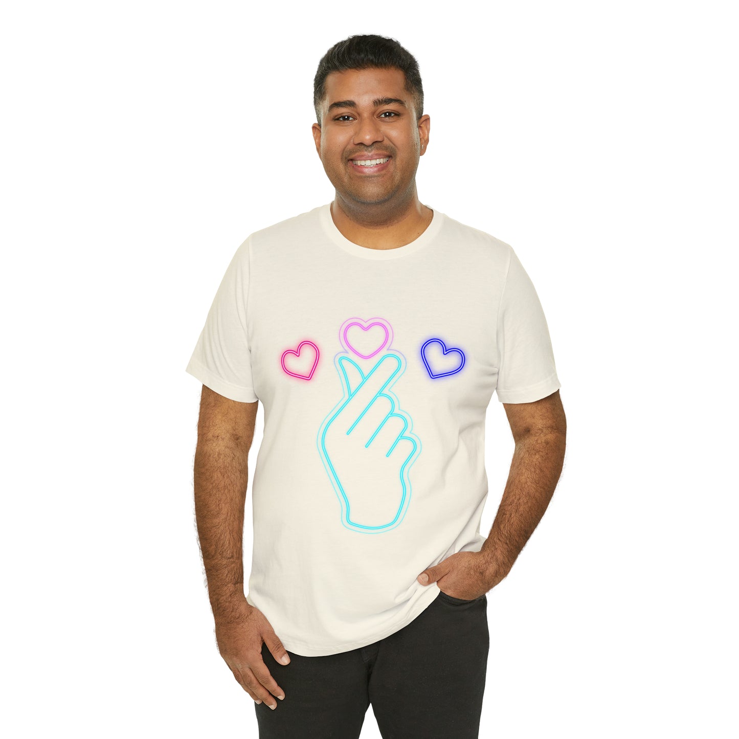 Hand Hearts, T-shirt, Hand, Hearts, Light hearts in a T-shirt, Korean Hand Heart T-shirt