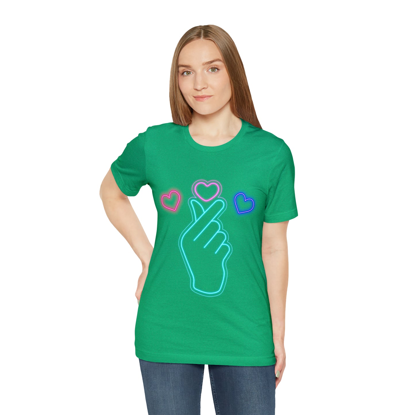 Hand Hearts, T-shirt, Hand, Hearts, Light hearts in a T-shirt, Korean Hand Heart T-shirt