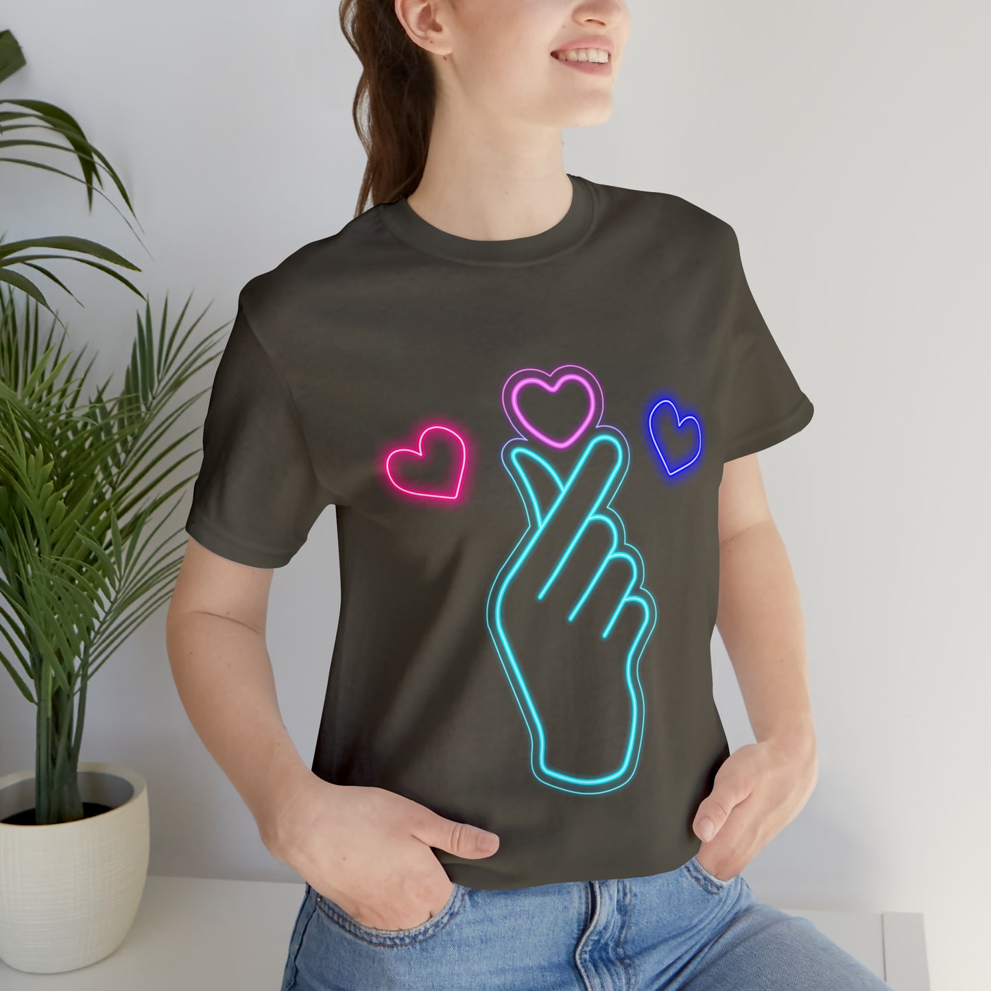 Hand Hearts, T-shirt, Hand, Hearts, Light hearts in a T-shirt, Korean Hand Heart T-shirt