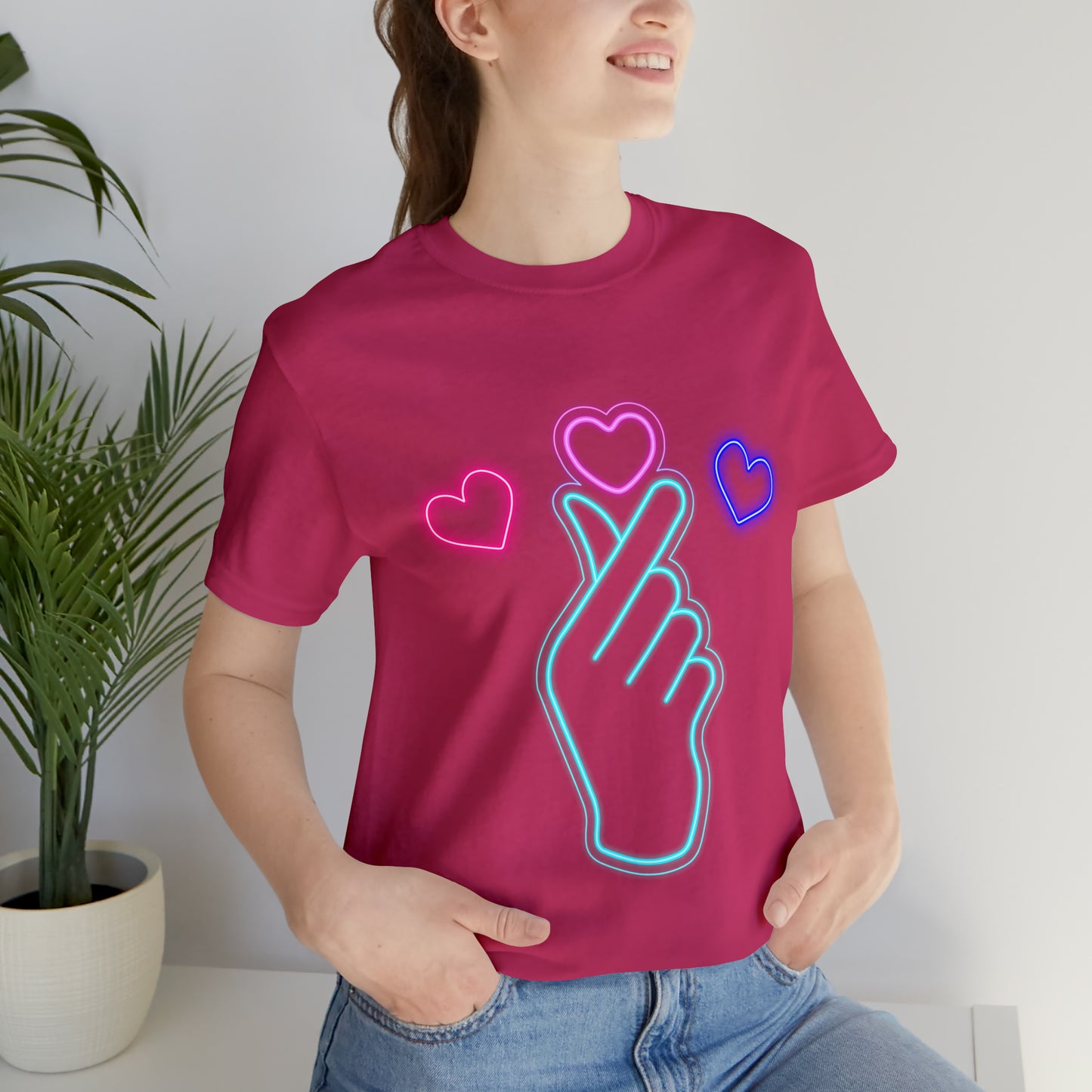 Hand Hearts, T-shirt, Hand, Hearts, Light hearts in a T-shirt, Korean Hand Heart T-shirt