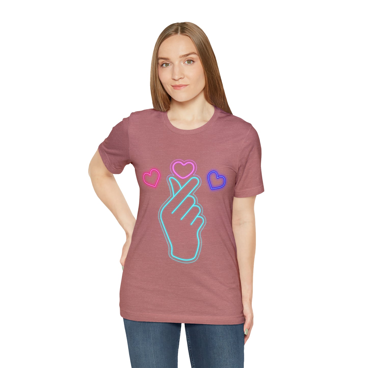 Hand Hearts, T-shirt, Hand, Hearts, Light hearts in a T-shirt, Korean Hand Heart T-shirt