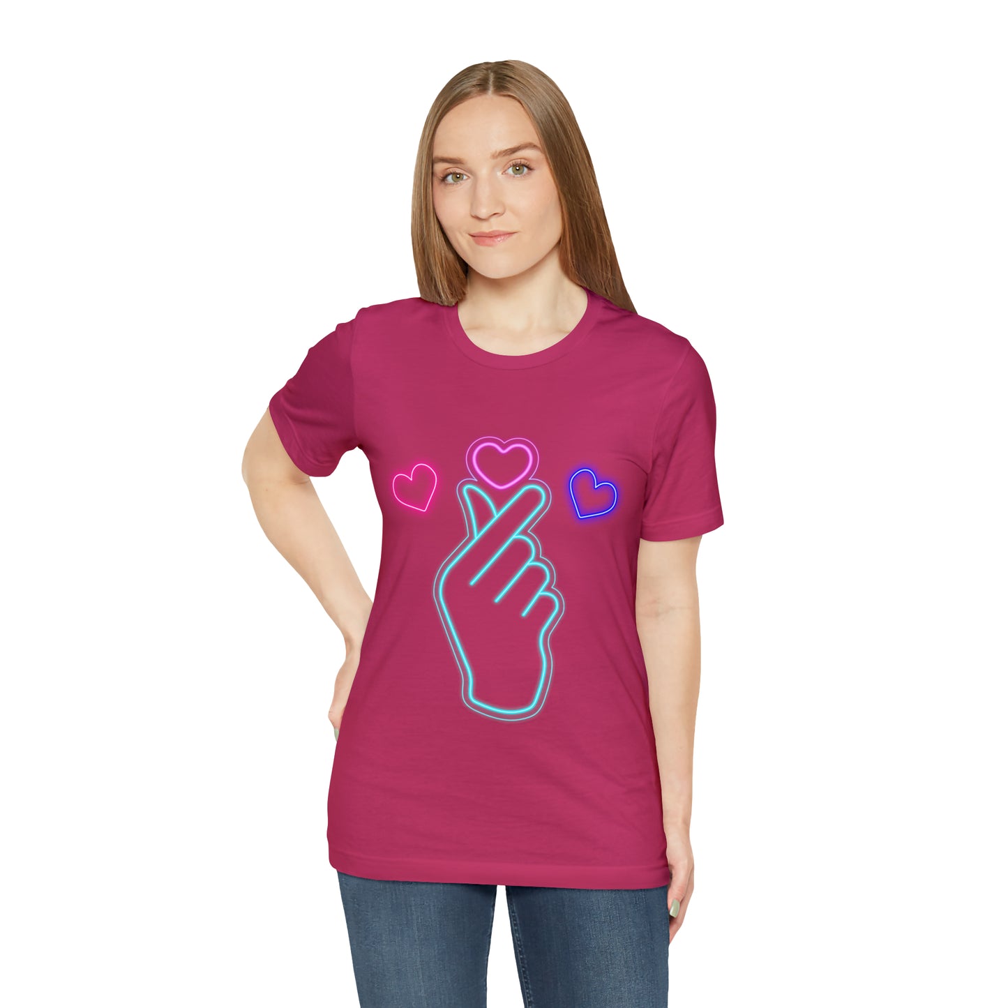 Hand Hearts, T-shirt, Hand, Hearts, Light hearts in a T-shirt, Korean Hand Heart T-shirt