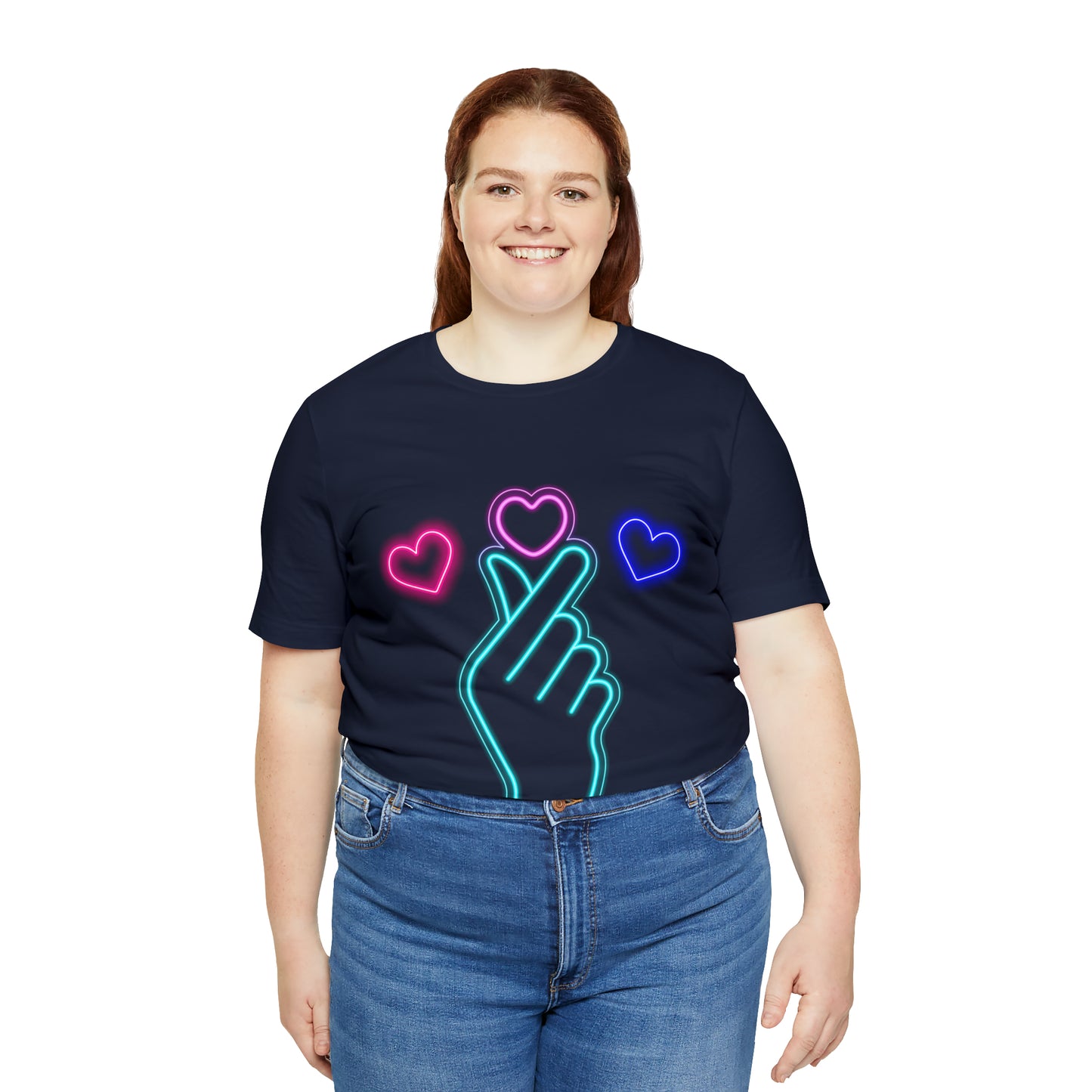 Hand Hearts, T-shirt, Hand, Hearts, Light hearts in a T-shirt, Korean Hand Heart T-shirt