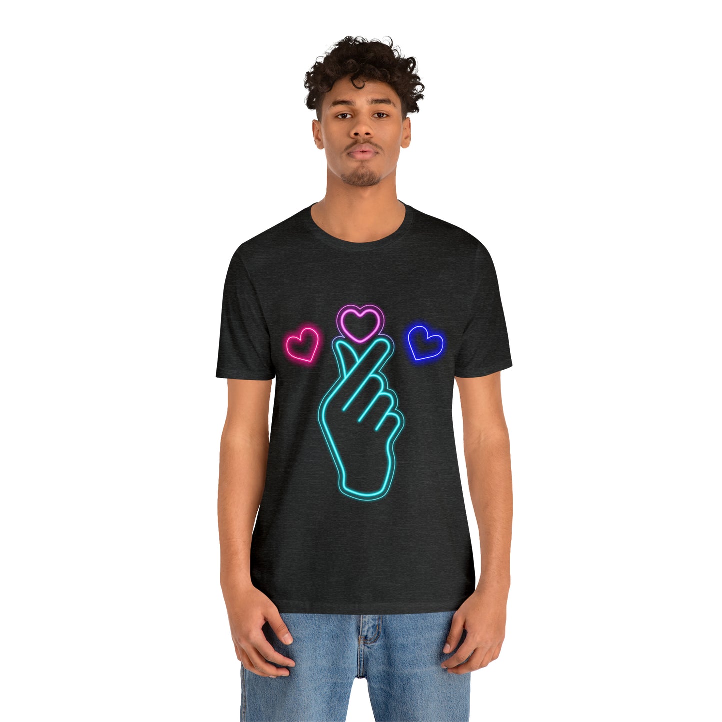 Hand Hearts, T-shirt, Hand, Hearts, Light hearts in a T-shirt, Korean Hand Heart T-shirt