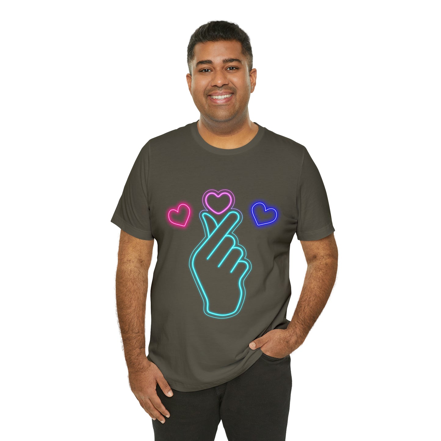 Hand Hearts, T-shirt, Hand, Hearts, Light hearts in a T-shirt, Korean Hand Heart T-shirt