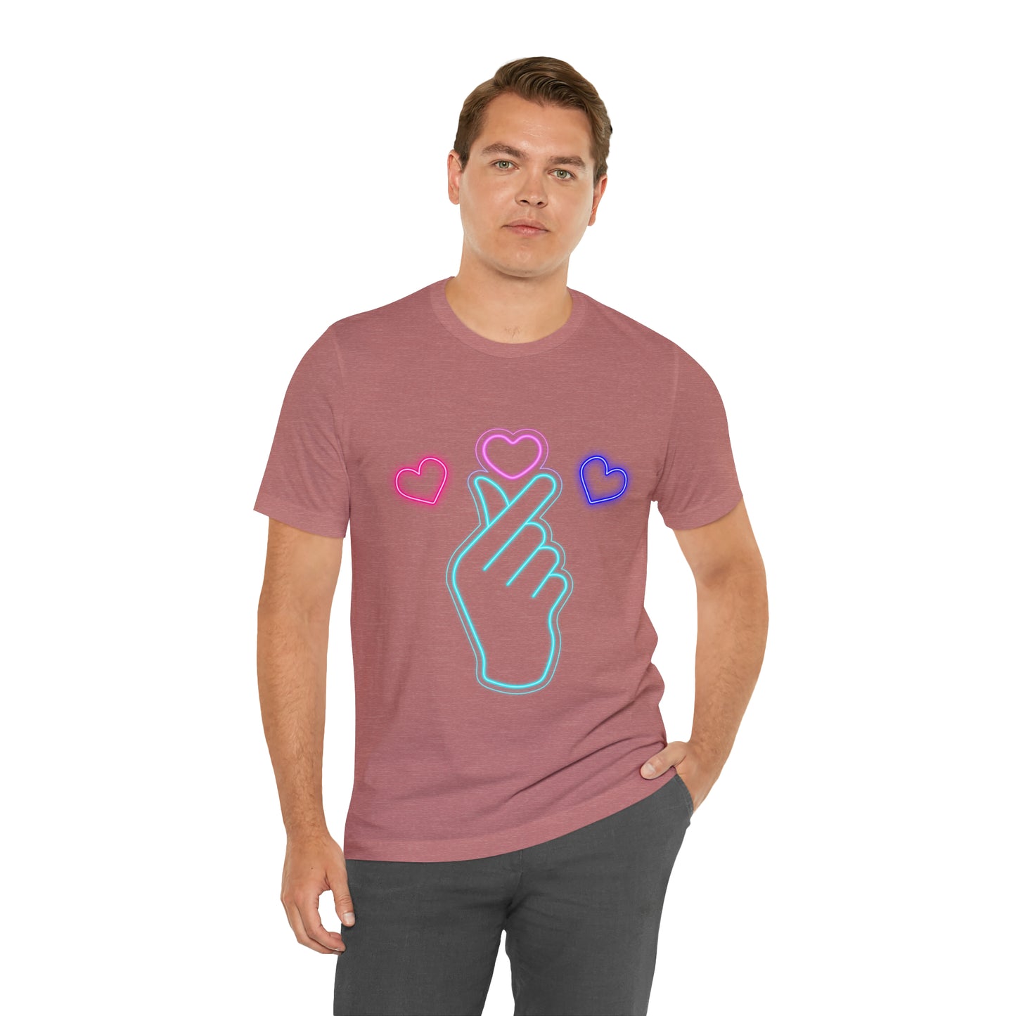 Hand Hearts, T-shirt, Hand, Hearts, Light hearts in a T-shirt, Korean Hand Heart T-shirt