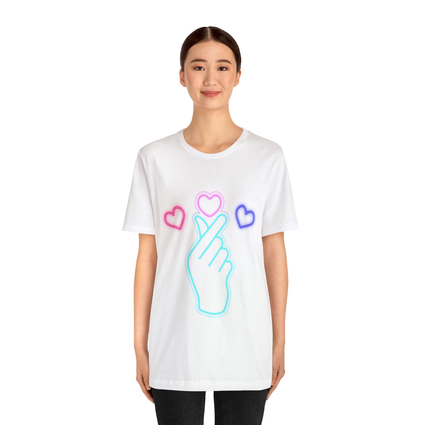 Hand Hearts, T-shirt, Hand, Hearts, Light hearts in a T-shirt, Korean Hand Heart T-shirt