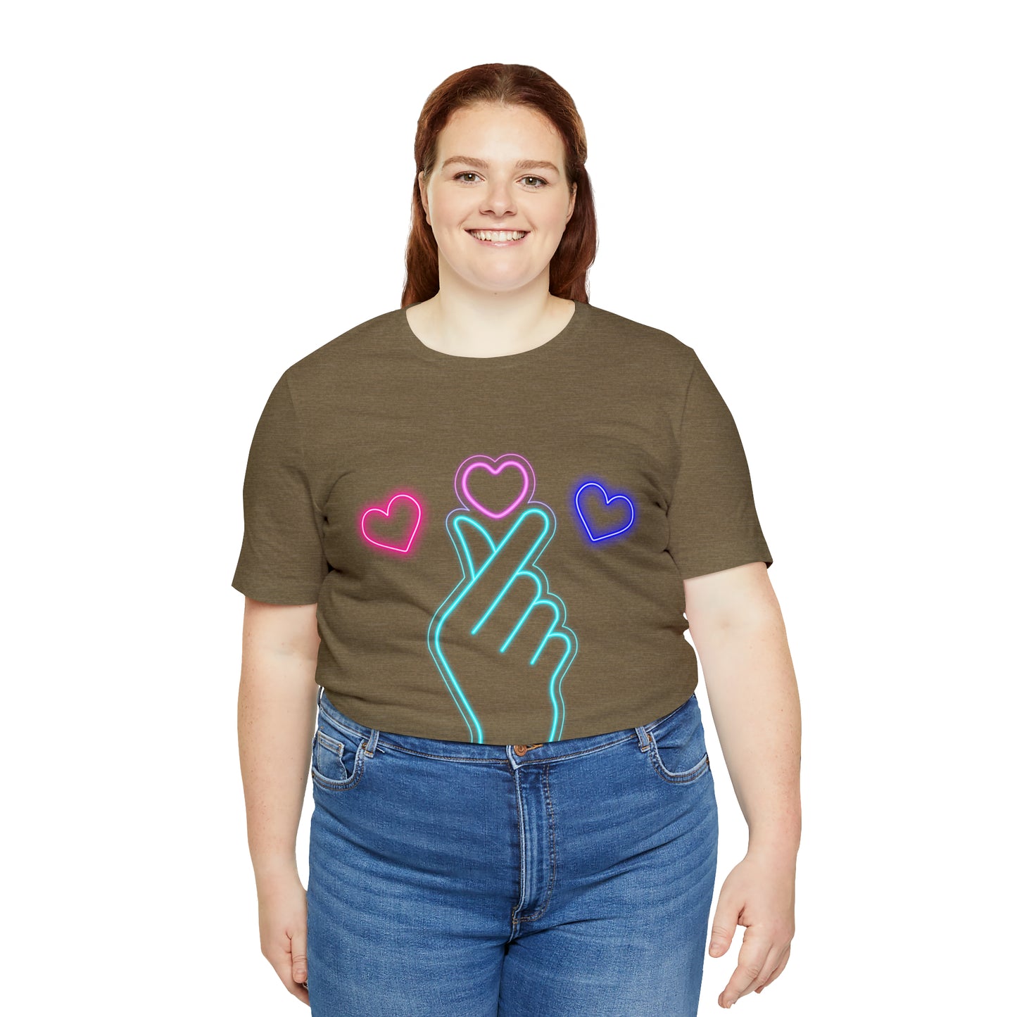 Hand Hearts, T-shirt, Hand, Hearts, Light hearts in a T-shirt, Korean Hand Heart T-shirt
