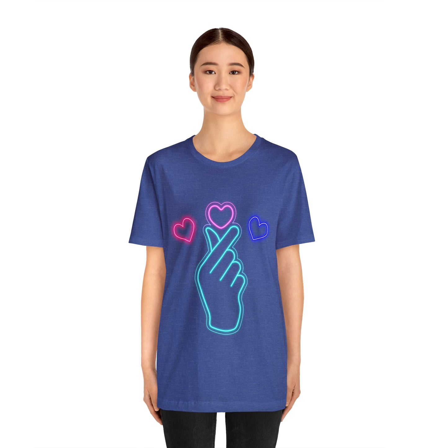 Hand Hearts, T-shirt, Hand, Hearts, Light hearts in a T-shirt, Korean Hand Heart T-shirt