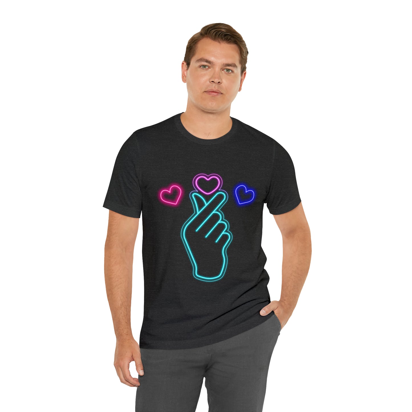 Hand Hearts, T-shirt, Hand, Hearts, Light hearts in a T-shirt, Korean Hand Heart T-shirt