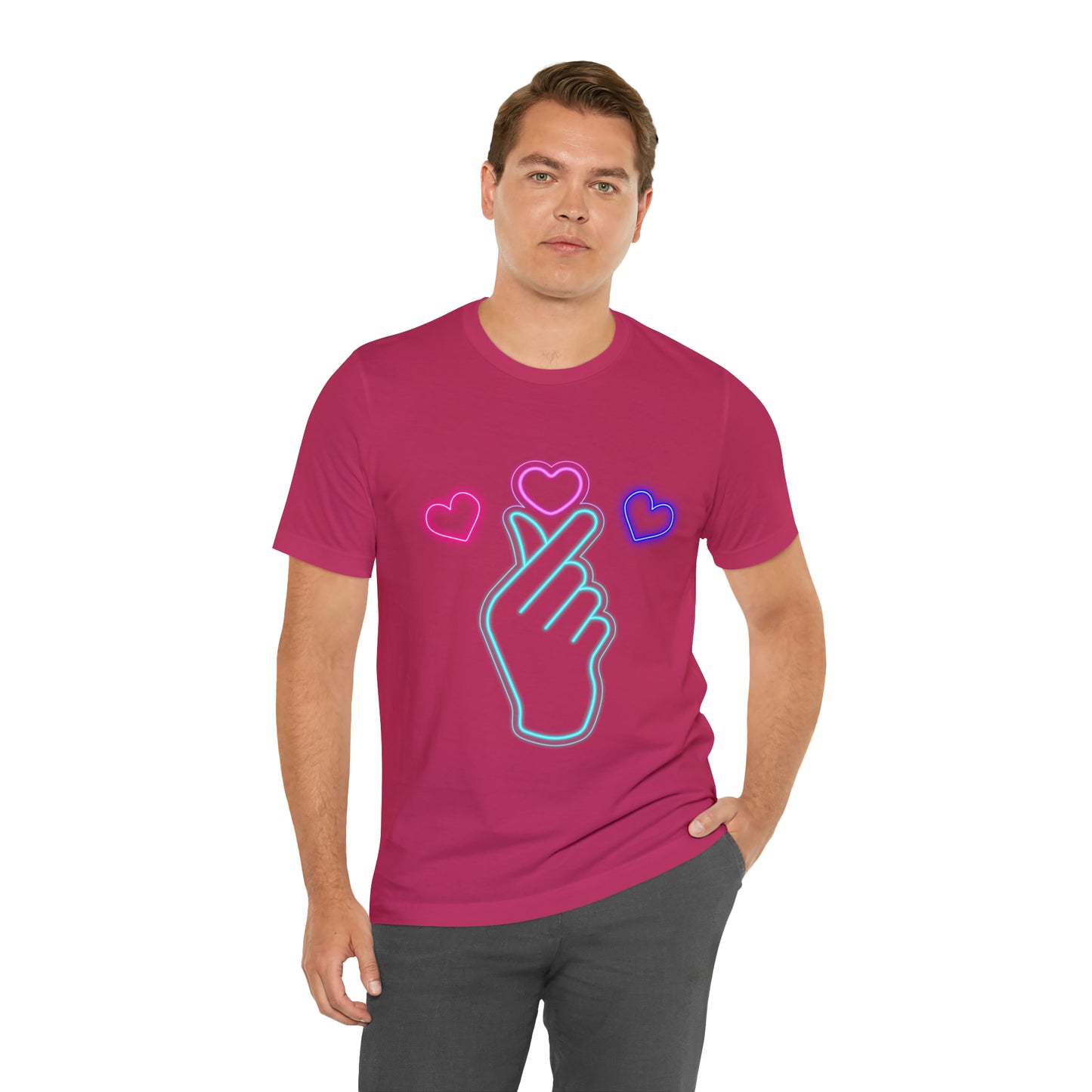 Hand Hearts, T-shirt, Hand, Hearts, Light hearts in a T-shirt, Korean Hand Heart T-shirt