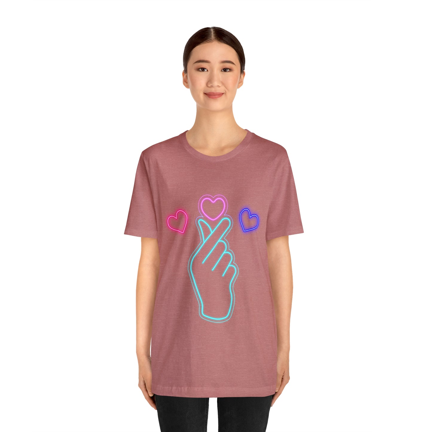 Hand Hearts, T-shirt, Hand, Hearts, Light hearts in a T-shirt, Korean Hand Heart T-shirt